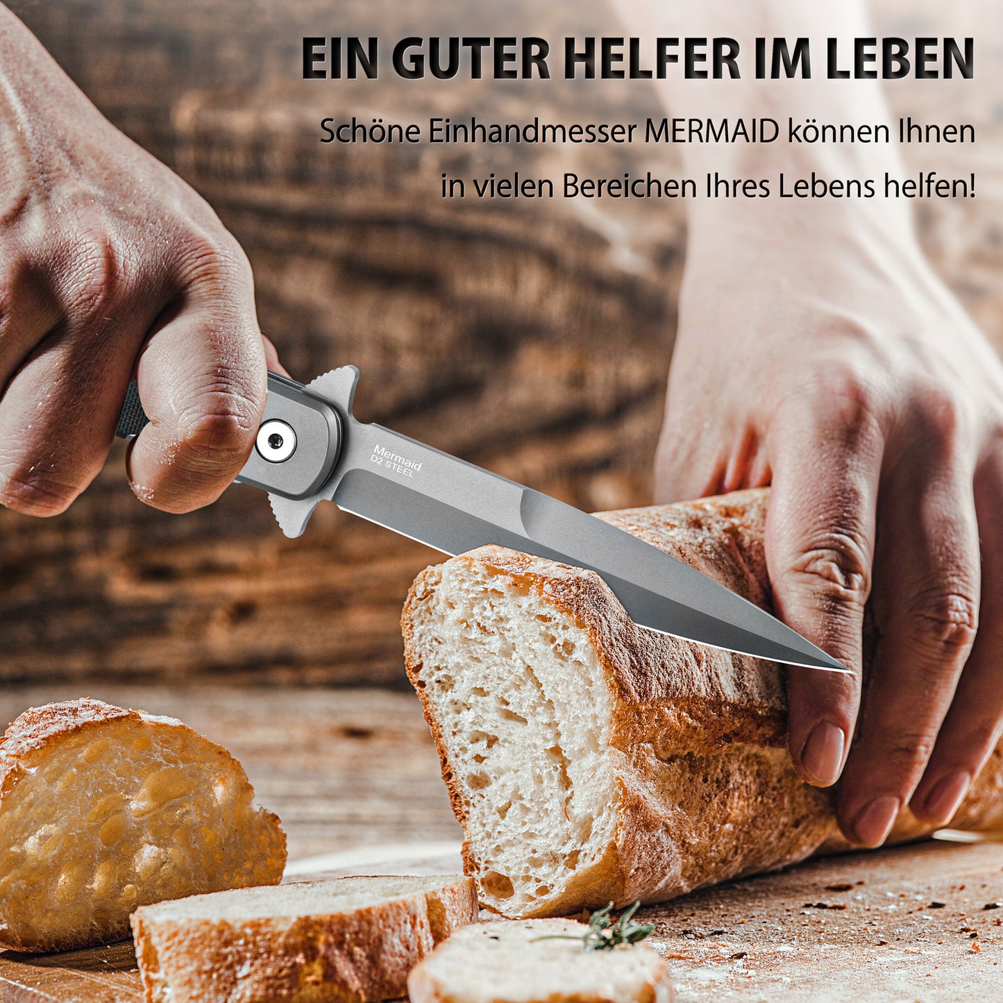 Nedfoss MERMAID Taschenmesser, 9.8cm D2 Stahl Klappmesser mit G10-Griff, Einhandmesser mit Gürtelclip, Vatertagsgeschenk