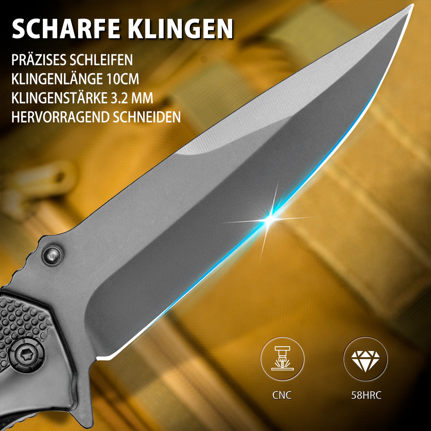 NedFoss FA48 Klappmesser, 4-in-1 Outdoor Taschenmesser, Survival Einhandmesser, Scharfes Rettungsmessermit Flascheöffner, Gurtschneider und Glasbrecher