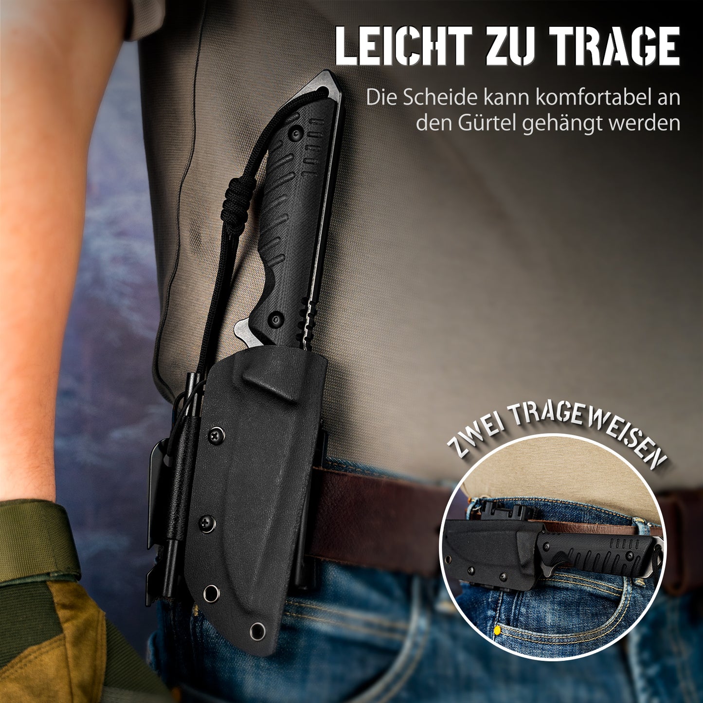 NEDFOSS DRAGON Tanto Outdoor Messer mit Kydex Holster, 10,4cm Full Tang EDC Survival Messer mit G10 Griff, feststehende Messer, Camping Gürtelmesser, Bushcraft Messer