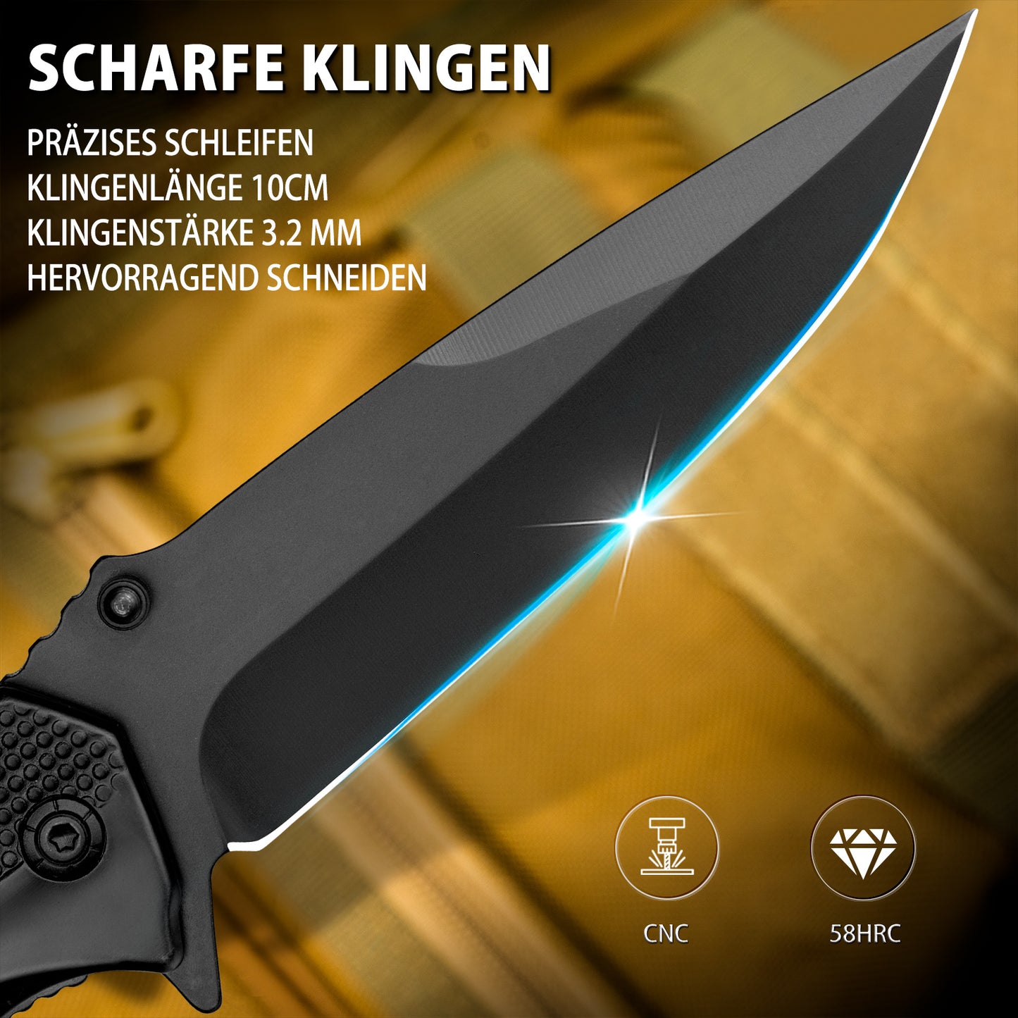 NedFoss FA48 Klappmesser, 4-in-1 Outdoor Taschenmesser, Survival Einhandmesser, Scharfes Rettungsmessermit Flascheöffner, Gurtschneider und Glasbrecher