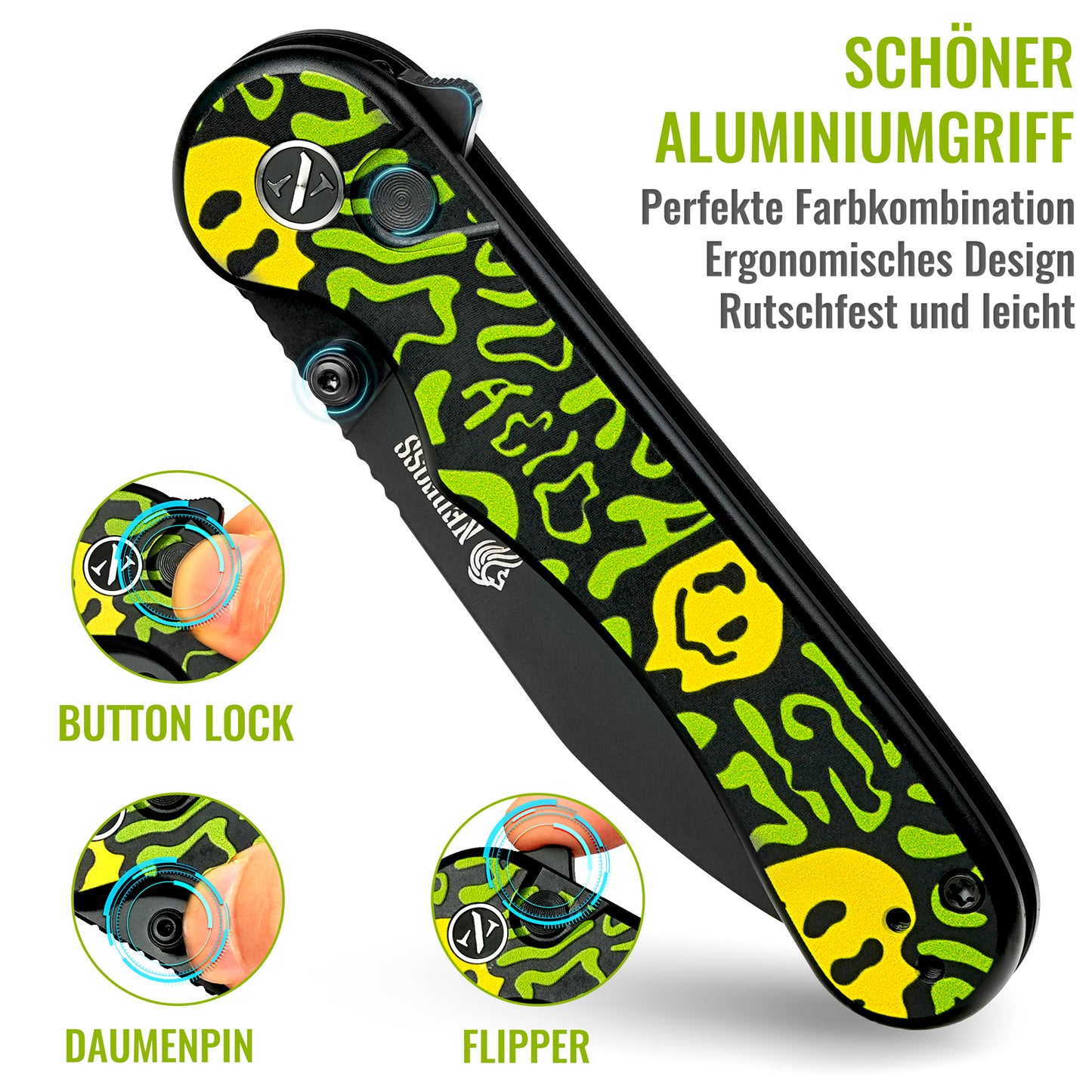 NedFoss ENERGY Klappmesser, 7.5CM 14C28N Stahl Taschenmesser mit Button-Lock, Einhandmesser mit Aluminium-Griff, Outdoor Messer mit Gürtelclip, Survival Messer für den Alltag, Sammlung & Geschenk