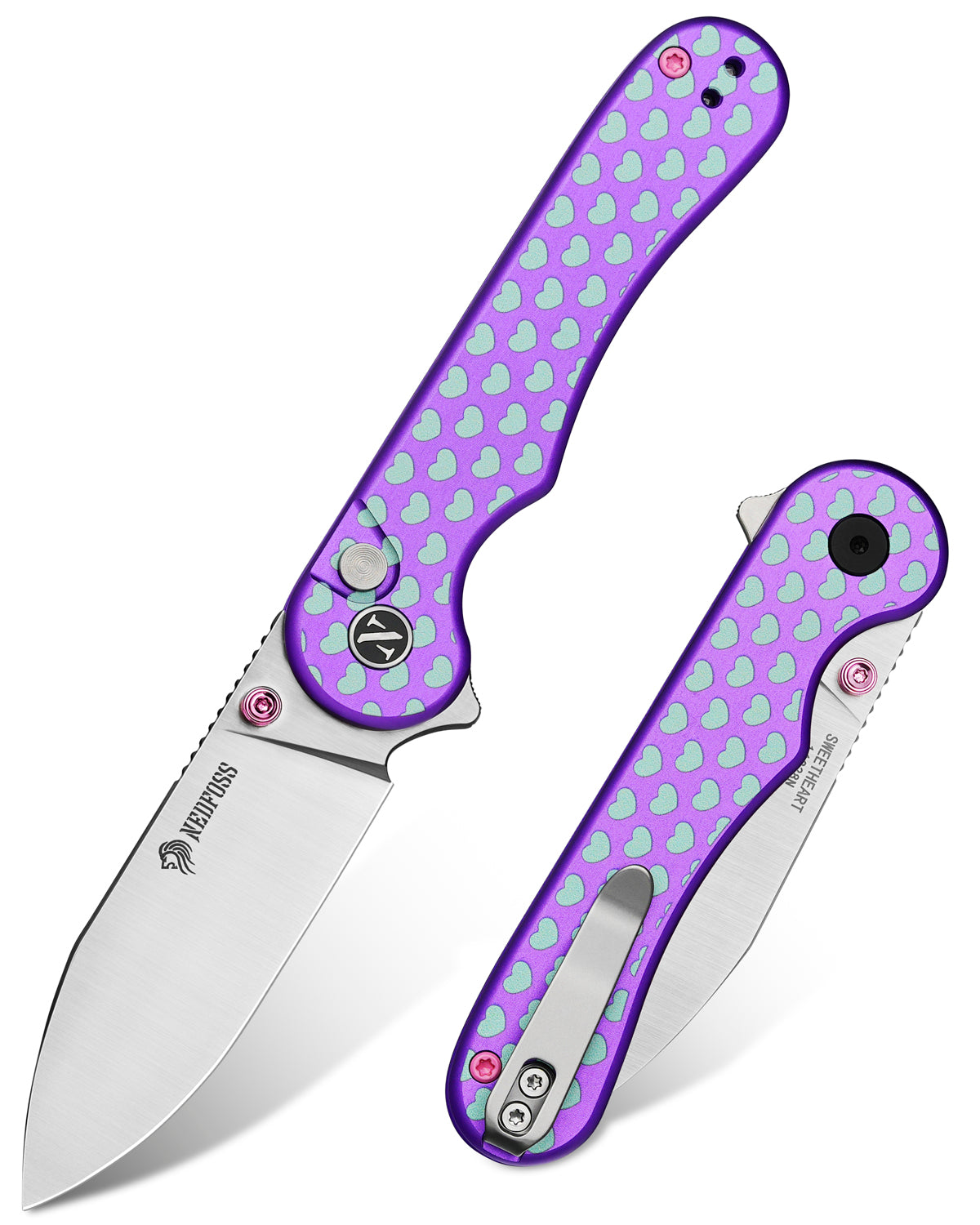 NedFoss SWEETHEART Klappmesser, 7.5CM 14C28N Stahl Taschenmesser mit Button-Lock, Einhandmesser mit Aluminium-Griff, Outdoor Messer mit Gürtelclip, Survival Messer für den Alltag, Sammlung & Geschenk