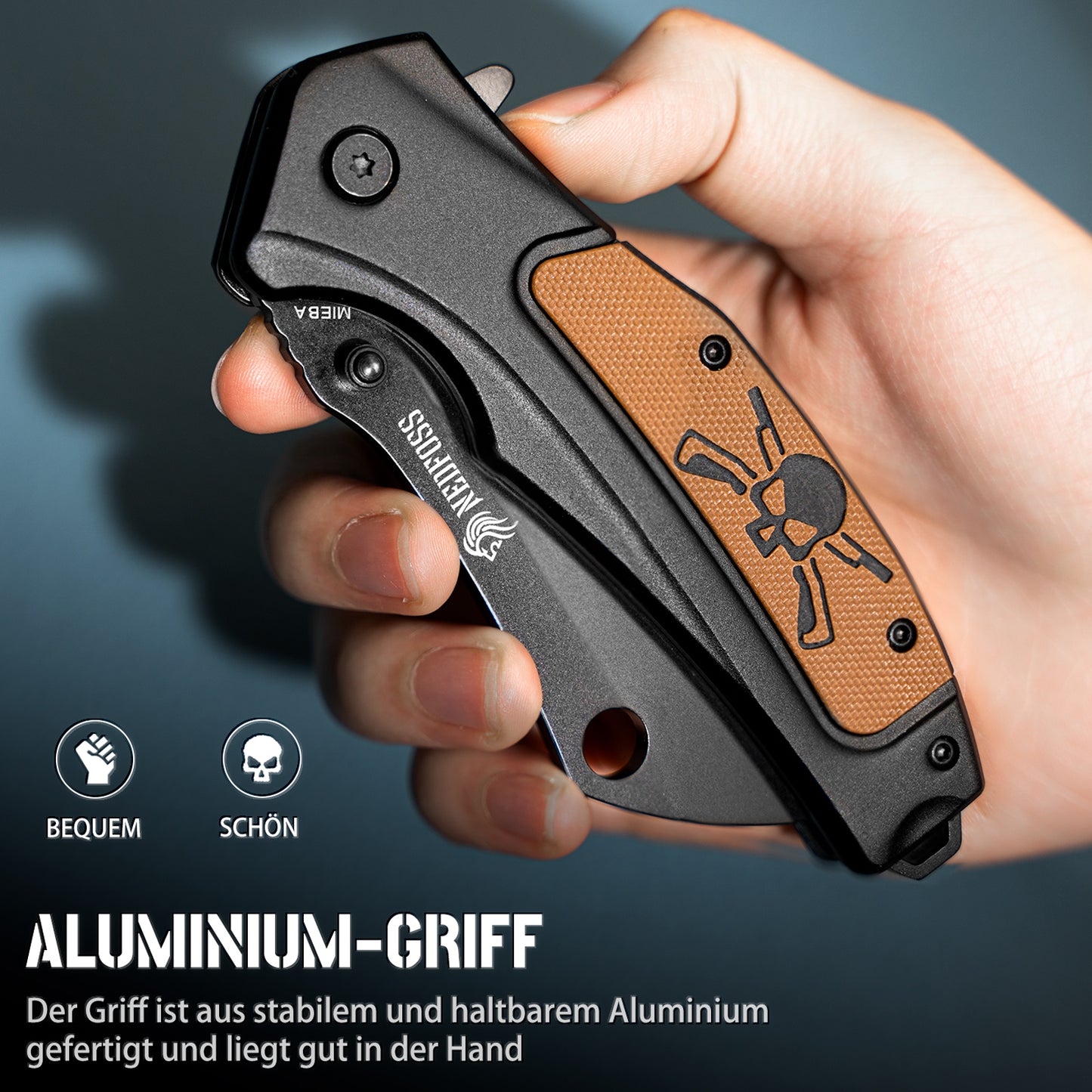 NedFoss MIEBA Klappmesser Outdoor, D2 Taschenmesser mit Cleaver-Klinge , 8,5cm Einhandmesser mit Scheide, Scharfes Outdoor Messer mit Gürtelclip, Survival Messer für Sammlung & Geschenke