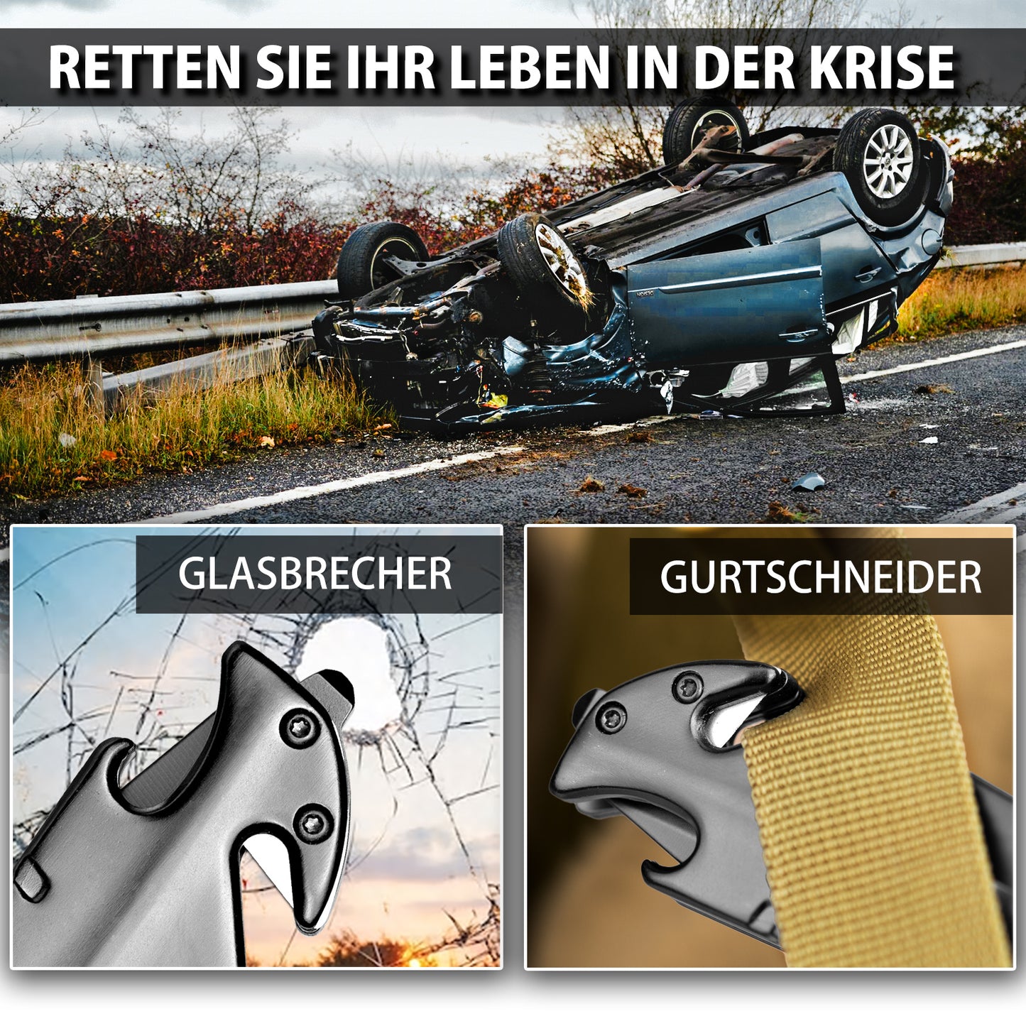 NedFoss FA48 Klappmesser, 4-in-1 Outdoor Taschenmesser, Survival Einhandmesser, Scharfes Rettungsmessermit Flascheöffner, Gurtschneider und Glasbrecher