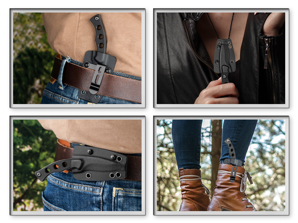 NedFoss SQUIRRE Neck Knife Messer mit Kette, Full Tang, Mini Outdoor Messer, Bushcraft Messer mit schwarze Kydex Scheide