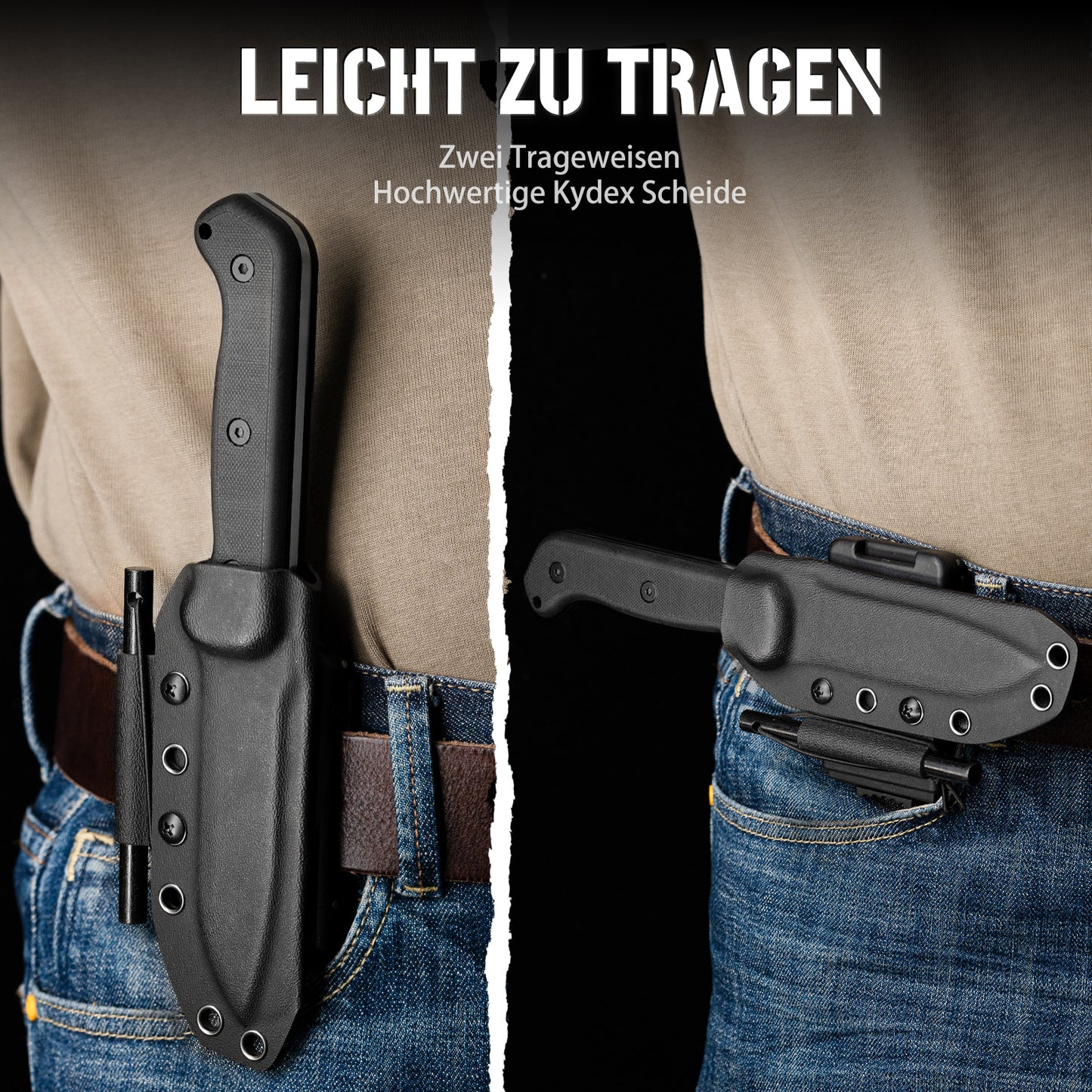 NedFoss BERGLÖWE Outdoor Messer, D2 Stahl Survival Puukko mit Skandi Schliff, 11cm Full Tang Survival Messer mit Feuerstahl, Scharfe Jagdmesser, Perfektes Bushcraft Messer, Designed in Germany