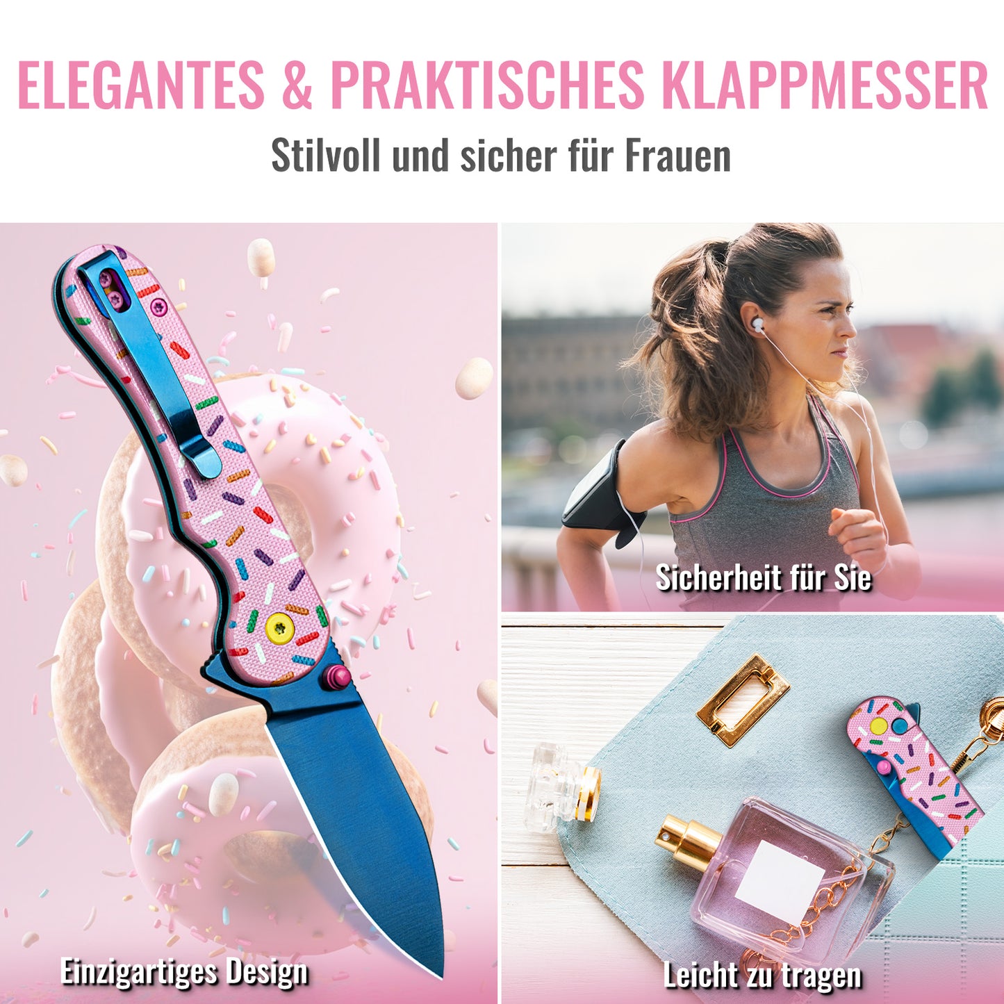 NedFoss DONUT Klappmesser, 7.5cm 14C28N Stahl Taschenmesser mit Button-Lock