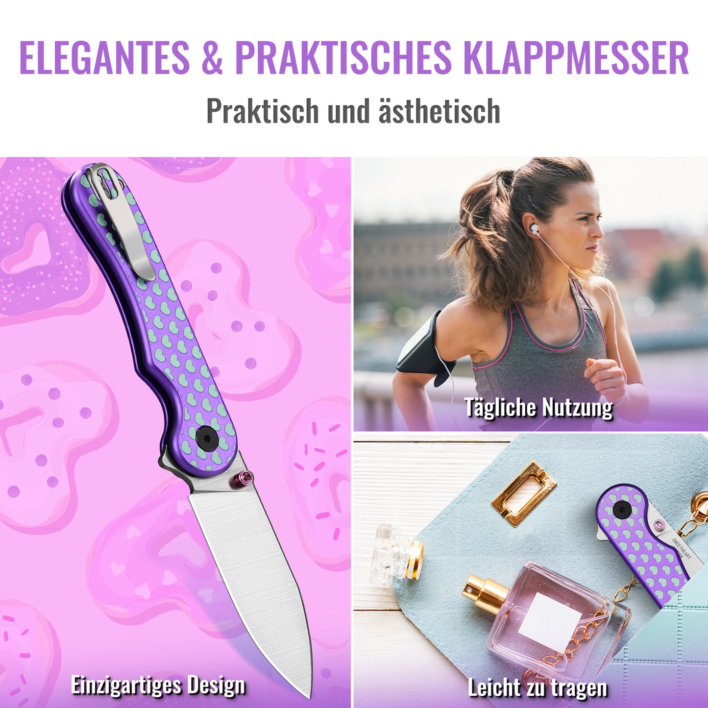 NedFoss SWEETHEART Klappmesser, 7.5CM 14C28N Stahl Taschenmesser mit Button-Lock, Einhandmesser mit Aluminium-Griff, Outdoor Messer mit Gürtelclip, Survival Messer für den Alltag, Sammlung & Geschenk
