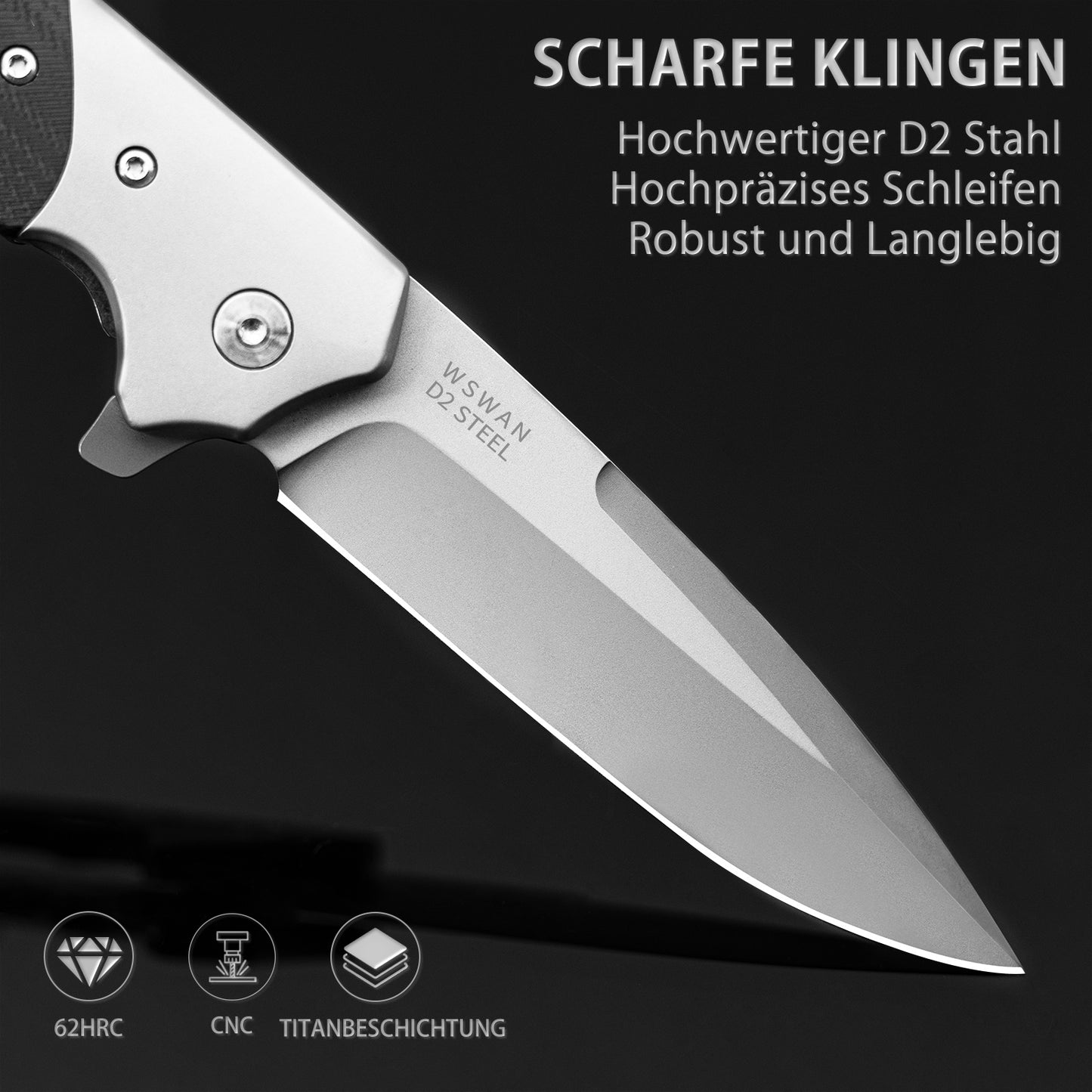 NedFoss SWAN Klappmesser scharf,Taschenmesser klappmesser, Scharfes Klappmesser Outdoor Messer aus D2 Stahl,Jagdmesser mit G10 Griff, Einhandmesser,Survival Klappmesser mit Gürtelclip