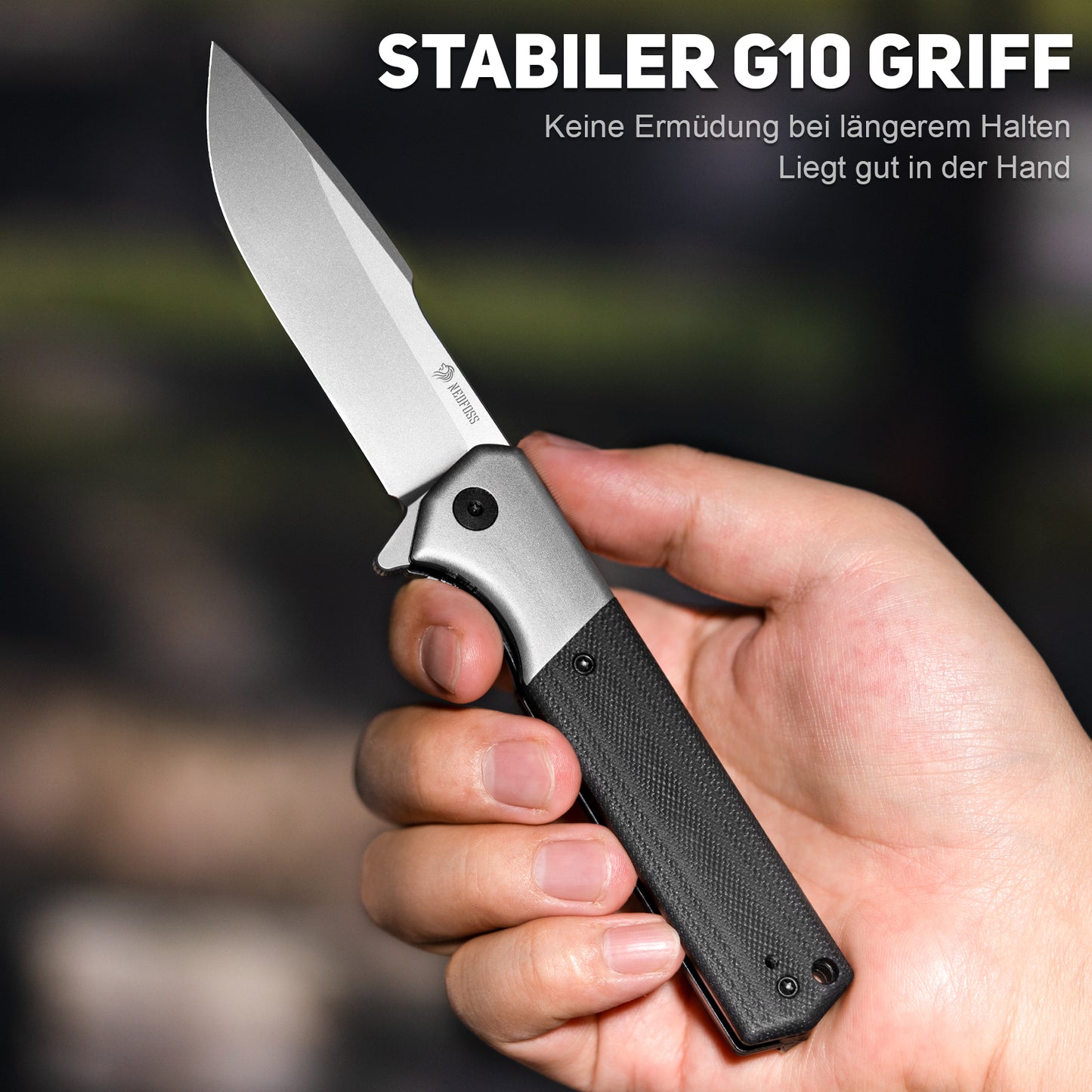 NedFoss BEAST Klappmesser, Klingenlänge 8.7cm aus D2 Stahl Taschenmesser mit G10 Griff, Einhandmesser mit Liner Lock & Kugellager, Outdoor Messer mit Clip, Survival Messer für Sammlung & Geschenk