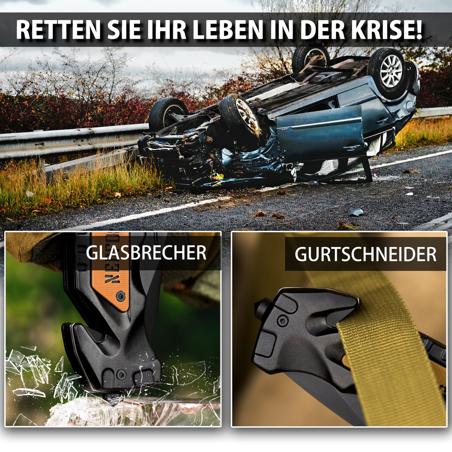 NedFoss DA75 Zweihandmesser, 10CM Taschenmesser mit Gurtschneider & Glasbrecher, Legales Klappmesser mit Liner Lock & Kugellager, Survival Messer Outdoor, Rettungsmesser mit Clip in Geschenk-Box