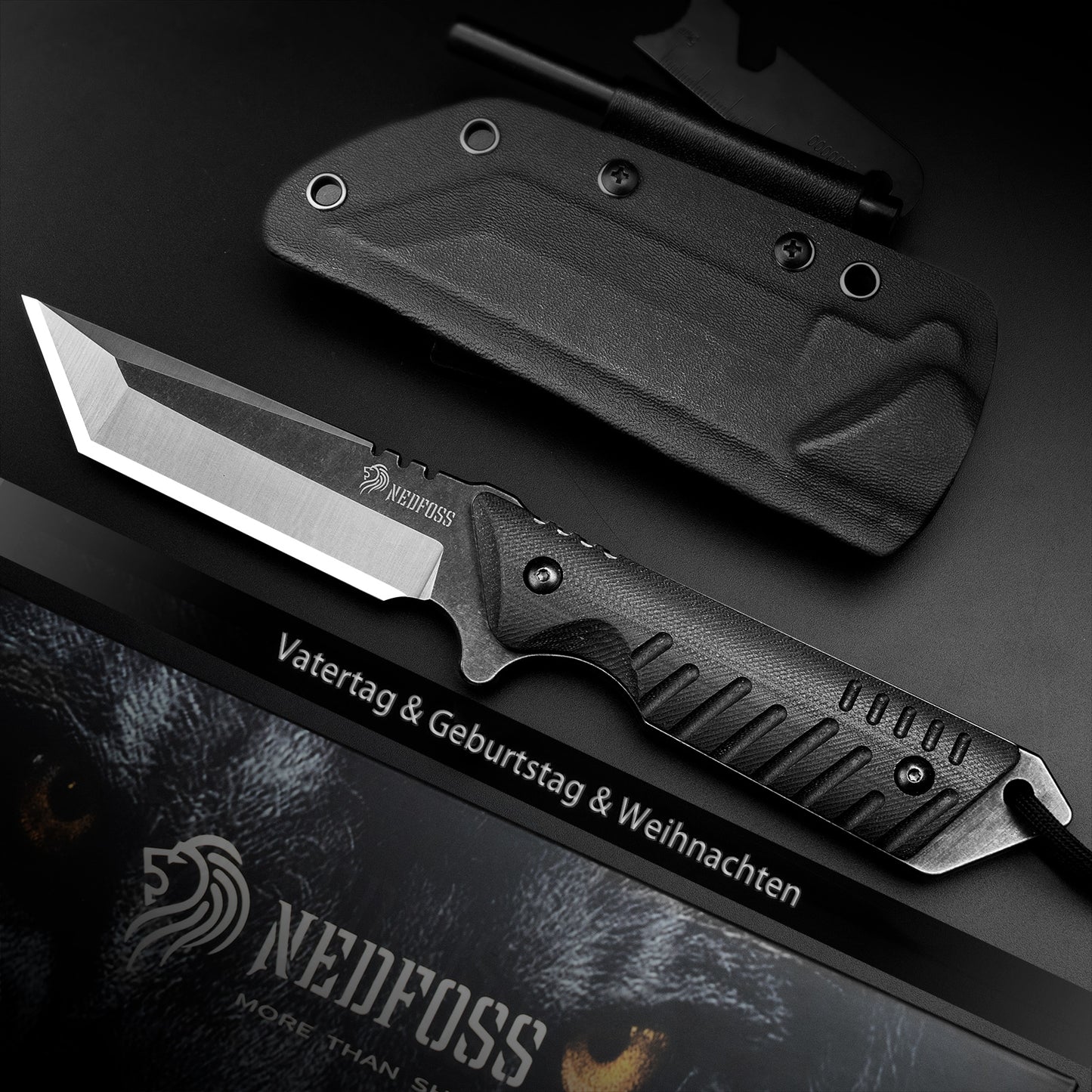 NEDFOSS DRAGON Tanto Outdoor Messer mit Kydex Holster, 10,4cm Full Tang EDC Survival Messer mit G10 Griff, feststehende Messer, Camping Gürtelmesser, Bushcraft Messer