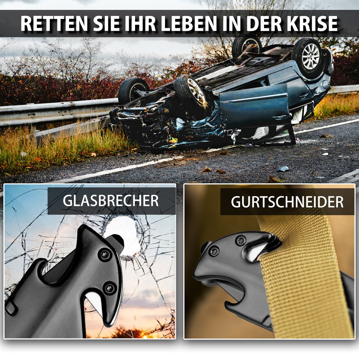 NedFoss FA48 Klappmesser, 4-in-1 Outdoor Taschenmesser, Survival Einhandmesser, Scharfes Rettungsmessermit Flascheöffner, Gurtschneider und Glasbrecher