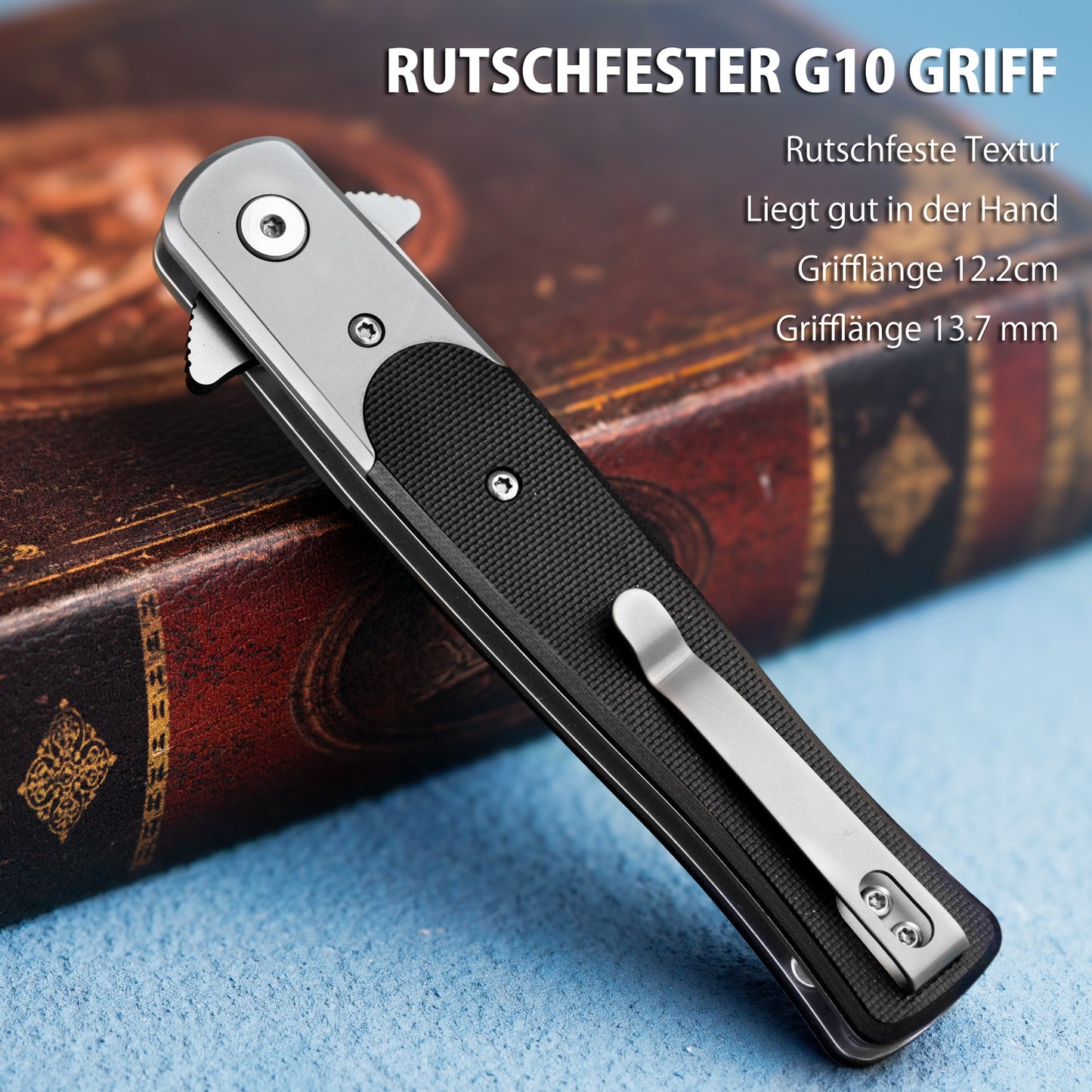 Nedfoss MERMAID Taschenmesser, 9.8cm D2 Stahl Klappmesser mit G10-Griff, Einhandmesser mit Gürtelclip, Vatertagsgeschenk
