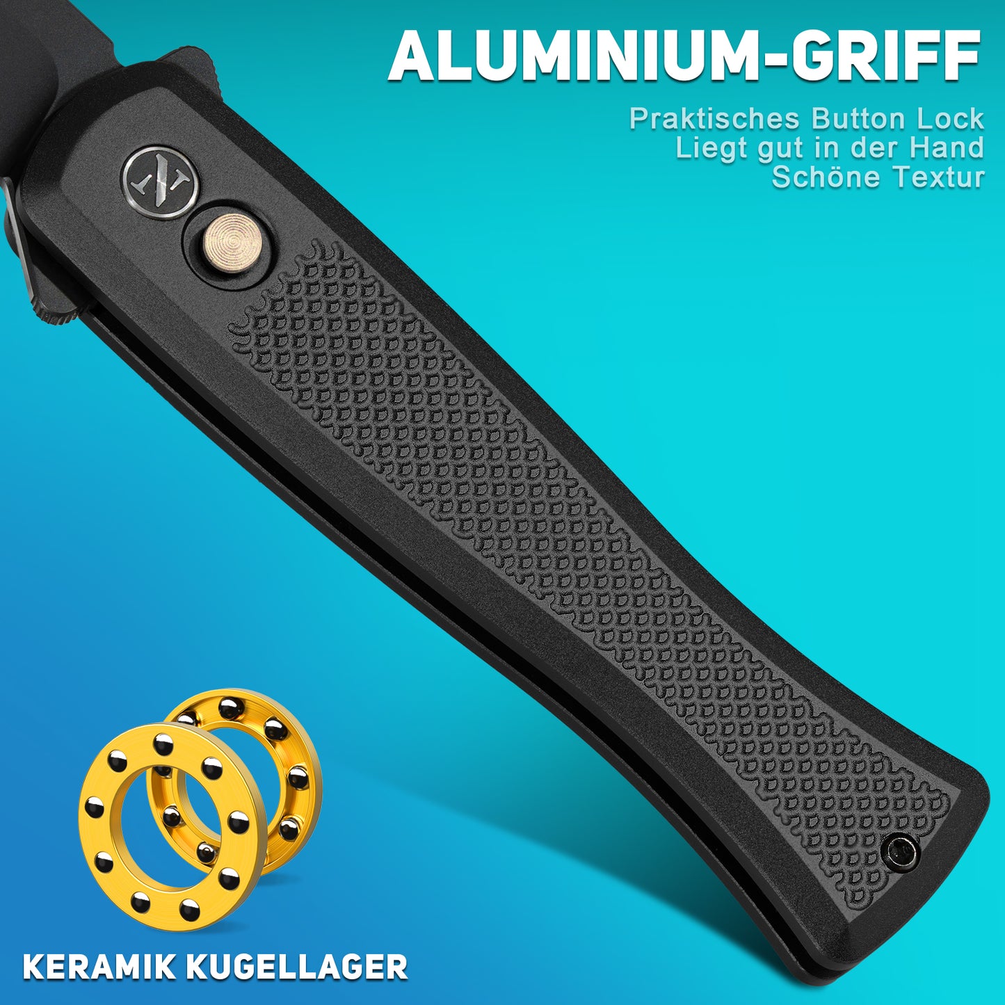 NedFoss MERMAID II Klappmesser, 8.5CM 14C28N Stahl Taschenmesser mit Button-Lock, Einhandmesser mit Aluminium-Griff, Outdoor Messer mit Gürtelclip, Survival Messer für den Alltag, Sammlung & Geschenk