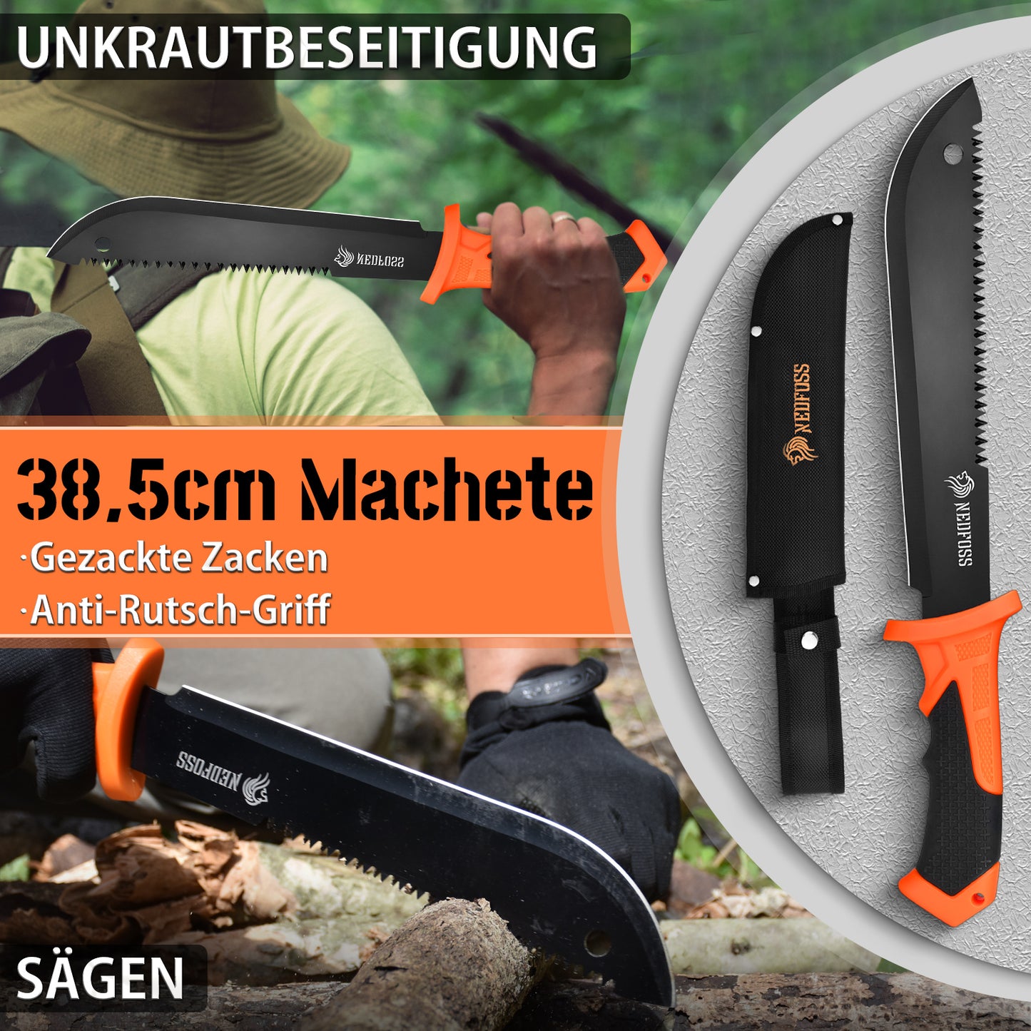 NedFoss JUNGLE AXES SET 3er Survival Outdoor Messer Set, Camping Messer Set inkl. Camping Axt & Outdoor Messer & Gürtelmesser