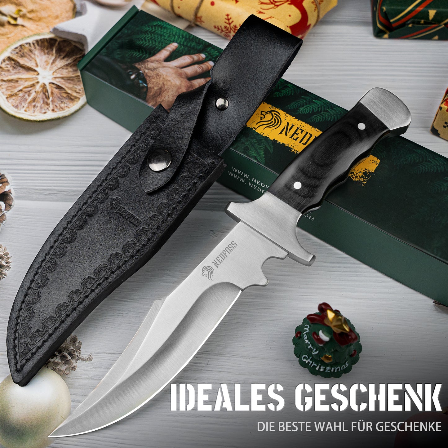 NedFoss TIGER Outdoor Messer, 16cm Jagdmesser, Camping Gürtelmesser, Bushcraft Messer