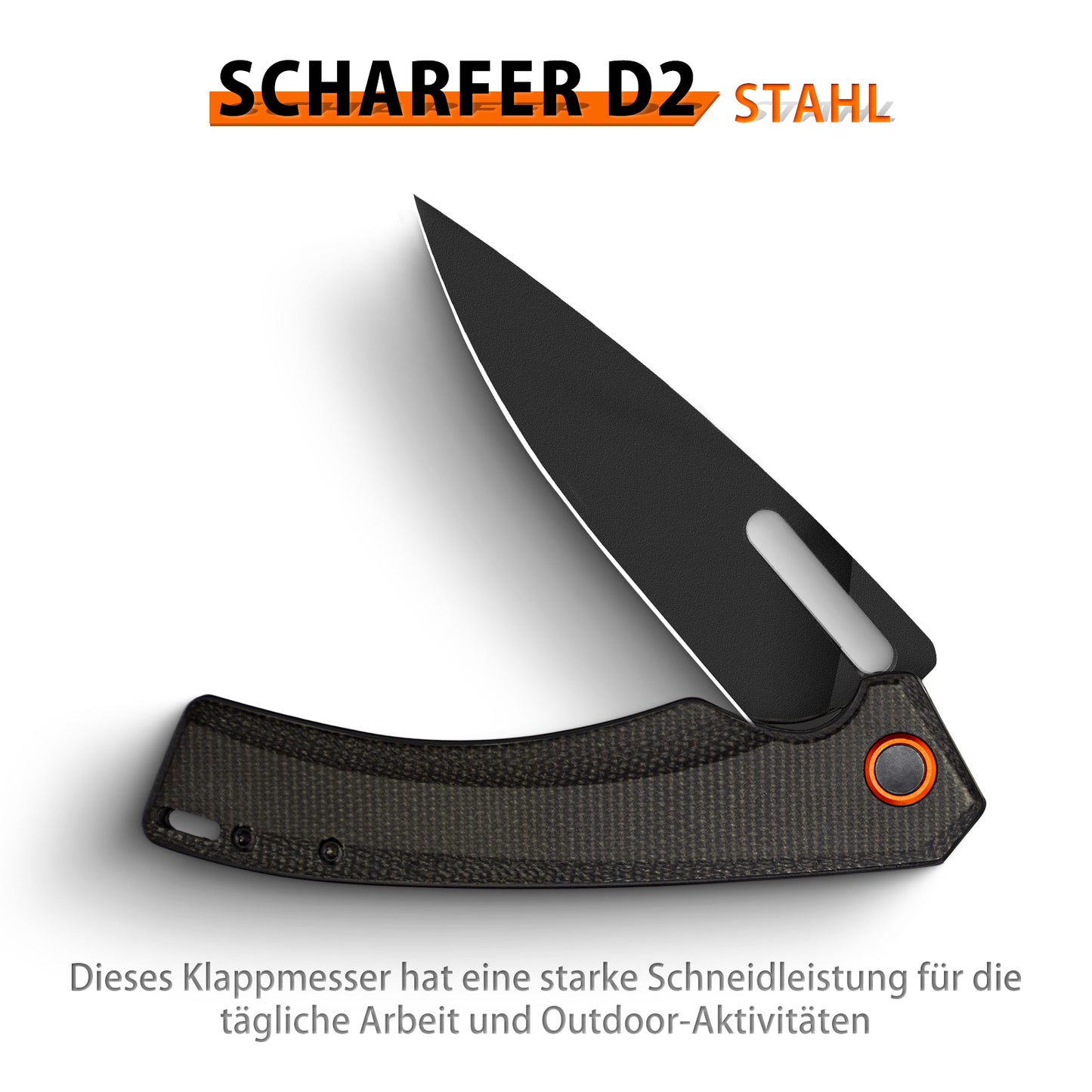 NedFoss BLACK MAMBA Klappmesser, Sharf Taschenmesser aus 9cm D2 Stahl und Micarta Griff, Einhandmesser mit Gürtelclip