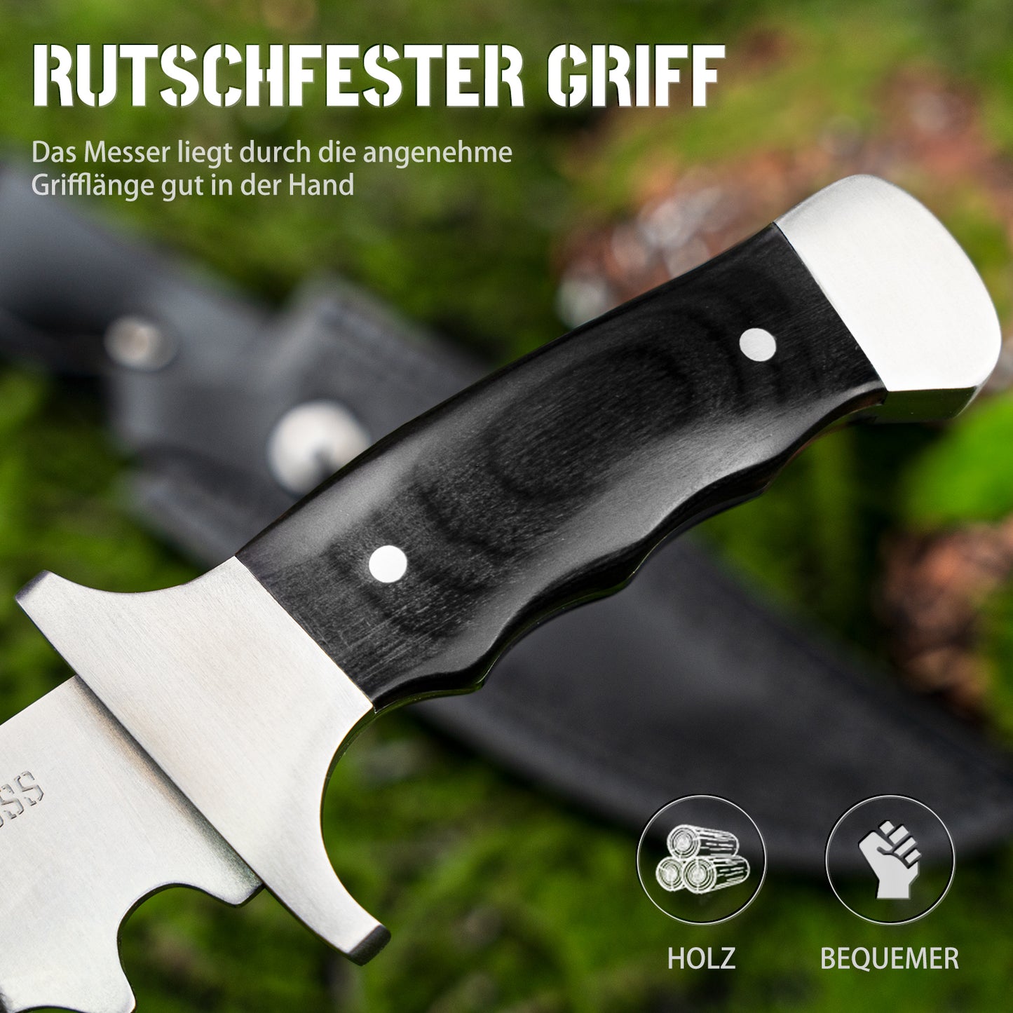 NedFoss TIGER Outdoor Messer, 16cm Jagdmesser, Camping Gürtelmesser, Bushcraft Messer