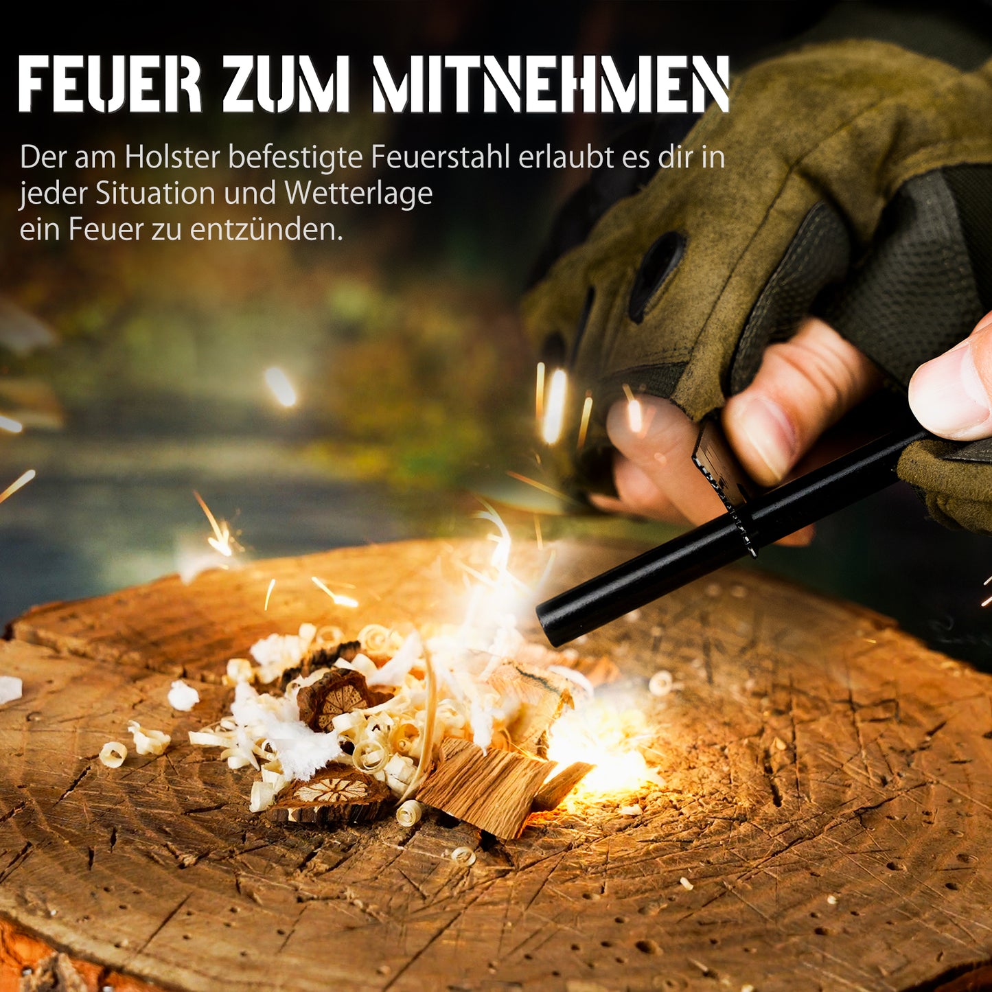 NedFoss BLACK SEAL Outdoor Messer, 10.5cm Full Tang Survival messer mit Feuerstahl und Schärfer, Messer Outdoor feststehend mit G10 Griff