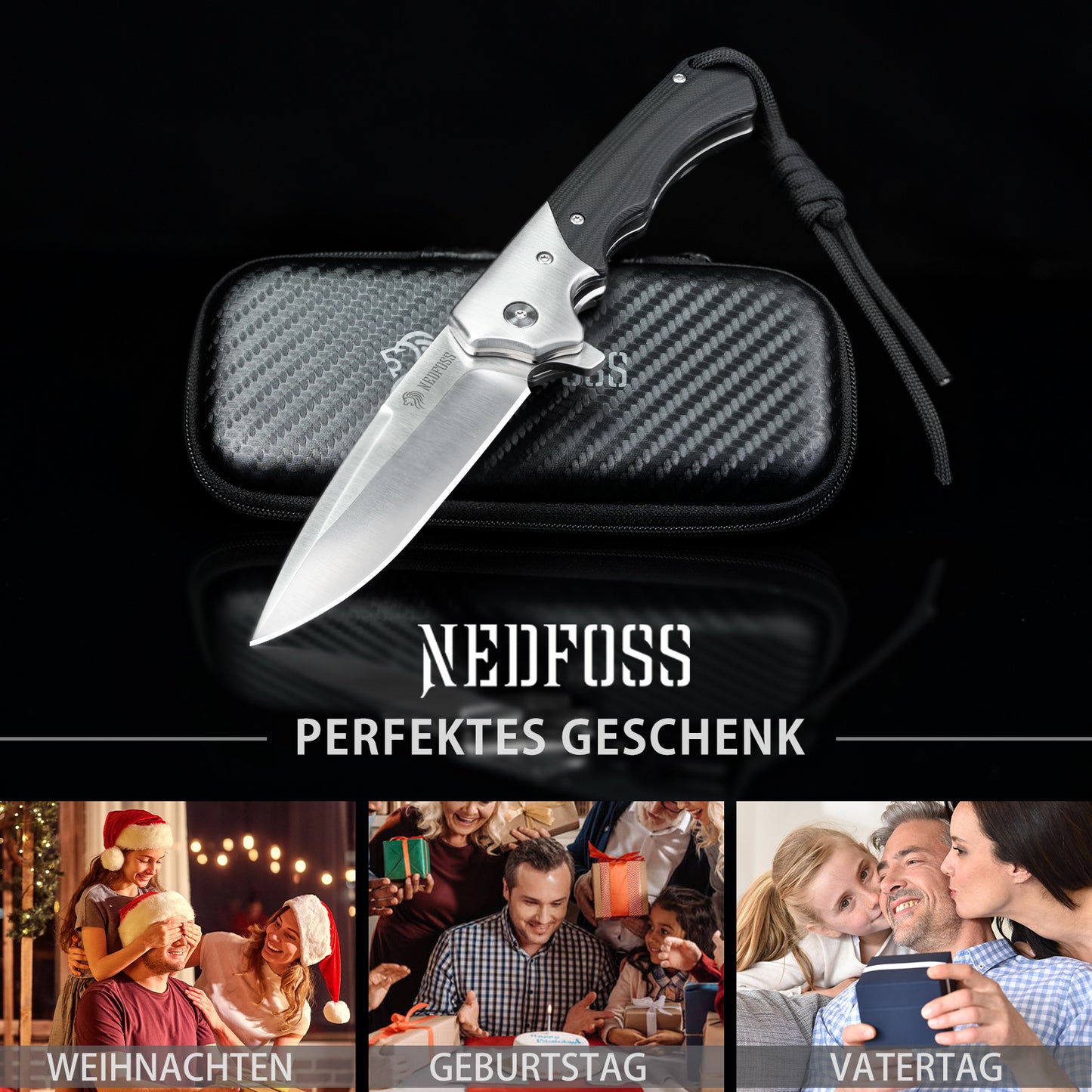 Nedfoss SWAN Klappmesser, D2 Stahl Taschenmesser mit G10 Griff, Scharfes Einhandmesser Klappmesser mit Gürtelclip