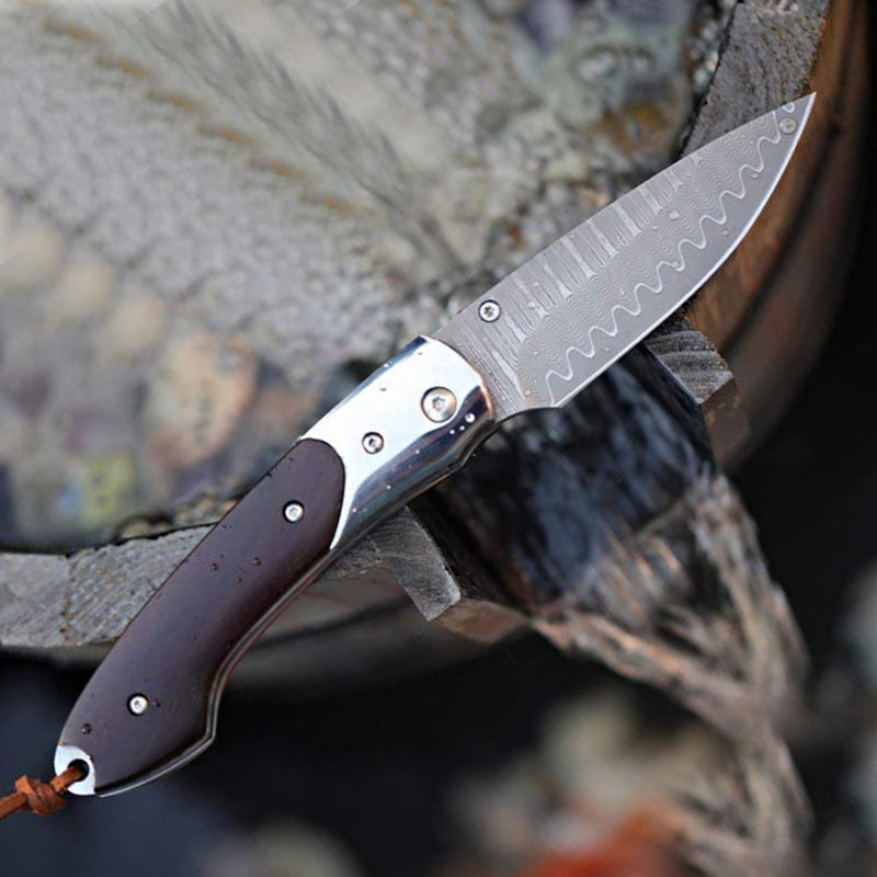NedFoss SWORDFISH Damast Taschenmesser, Damastmesser Klappmesser mit Exquisit leder Holster