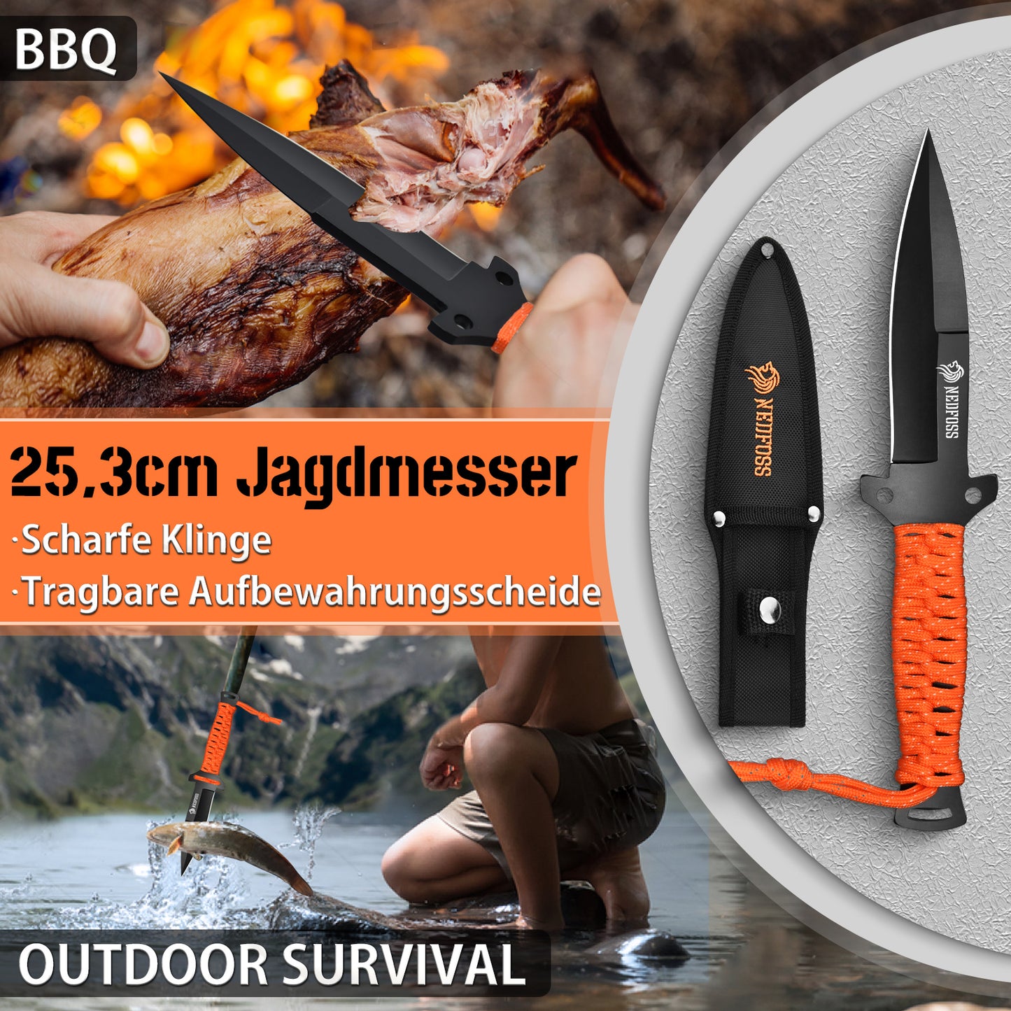 NedFoss JUNGLE AXES SET 3er Survival Outdoor Messer Set, Camping Messer Set inkl. Camping Axt & Outdoor Messer & Gürtelmesser