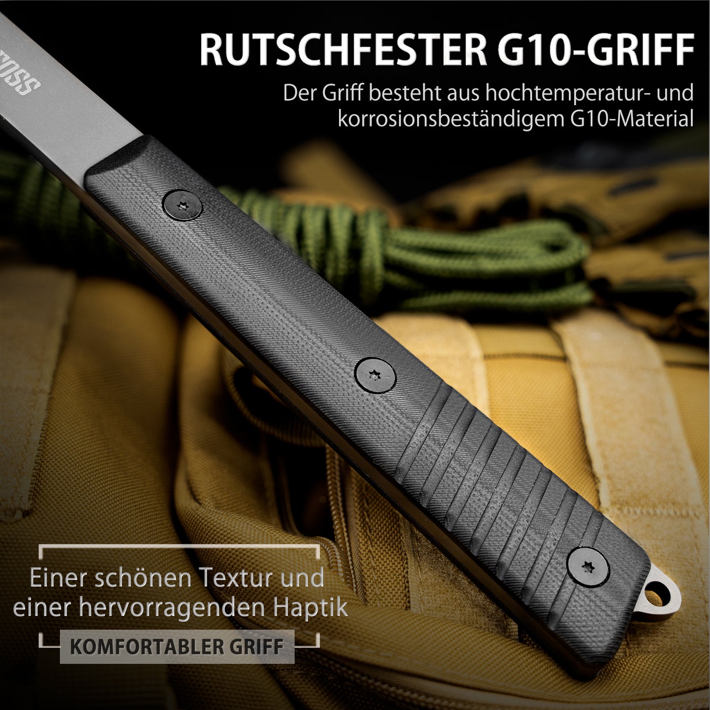 NedFoss EAGLE Tactical Axt, Scharfe Full Tang Outdoor Axt mit Scheide, Gute Buschausrüstung, Camping Axt mit G10 Griff, Bushcraft Axt