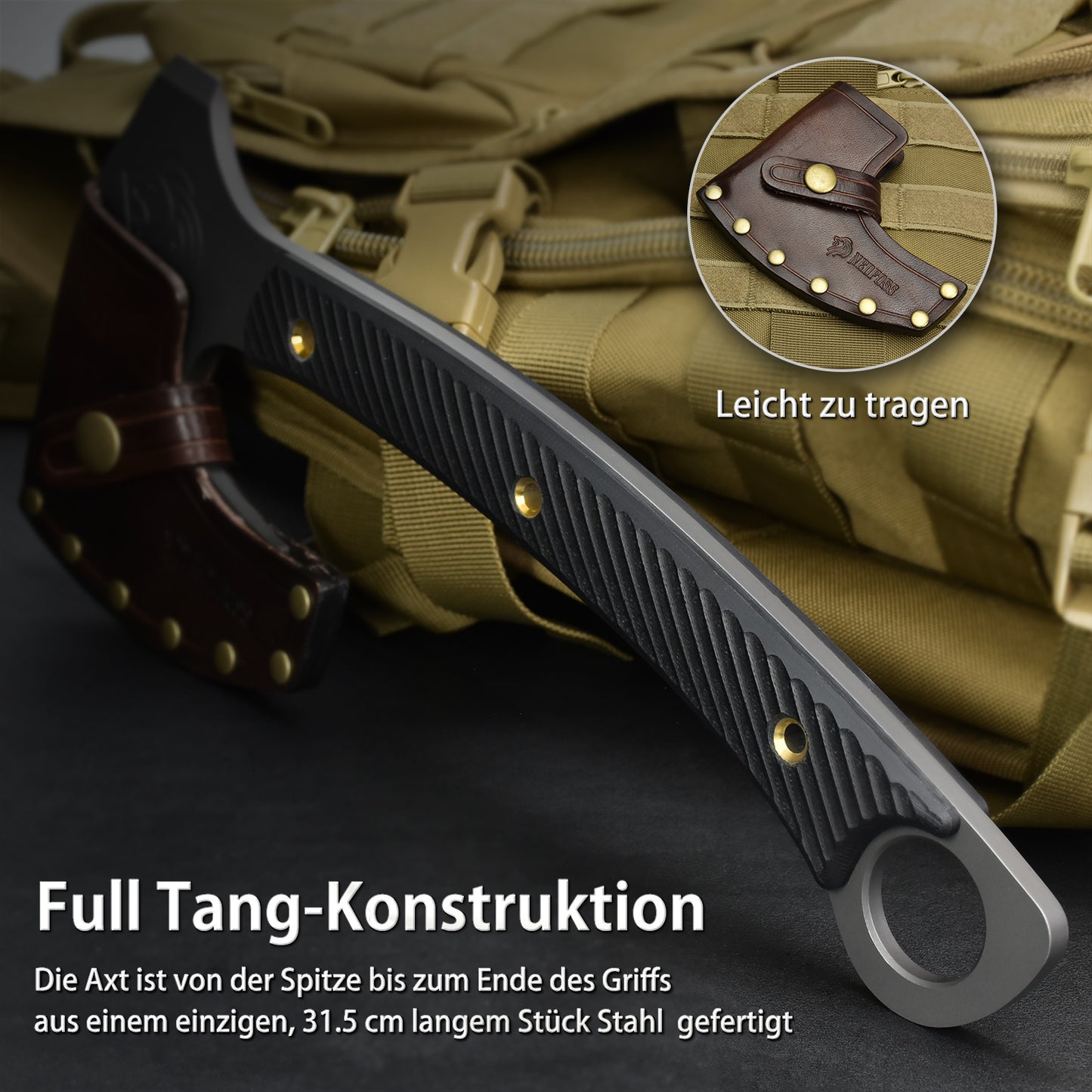 NedFoss VIKINGS Tomahawk, 31.5cm Full Tang Tactical Axt, Scharfe Wikinger Axt mit G10 Griff, Tomahawk Axt, Kampfaxt, Taktische Axt, Camping Axt, Axt Survival, Streitaxt, Bartaxt, Axt Wikinger mit Scheide