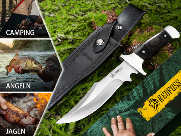 NedFoss TIGER Outdoor Messer, 16cm Jagdmesser, Camping Gürtelmesser, Bushcraft Messer