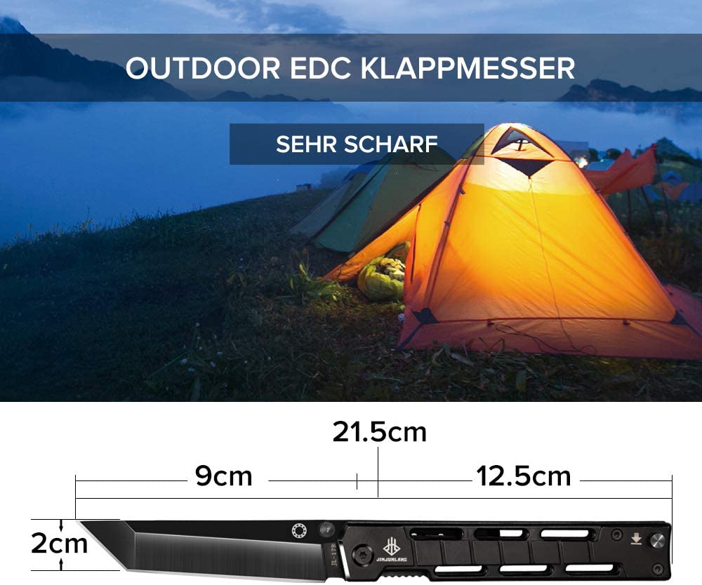 NedFoss DG-BK Tanto Klappmesser Einhandmesser mit Schleuder Outdoor Messer EDC Messer Folder, 8,5 cm Klingenlänge (Schwarz)