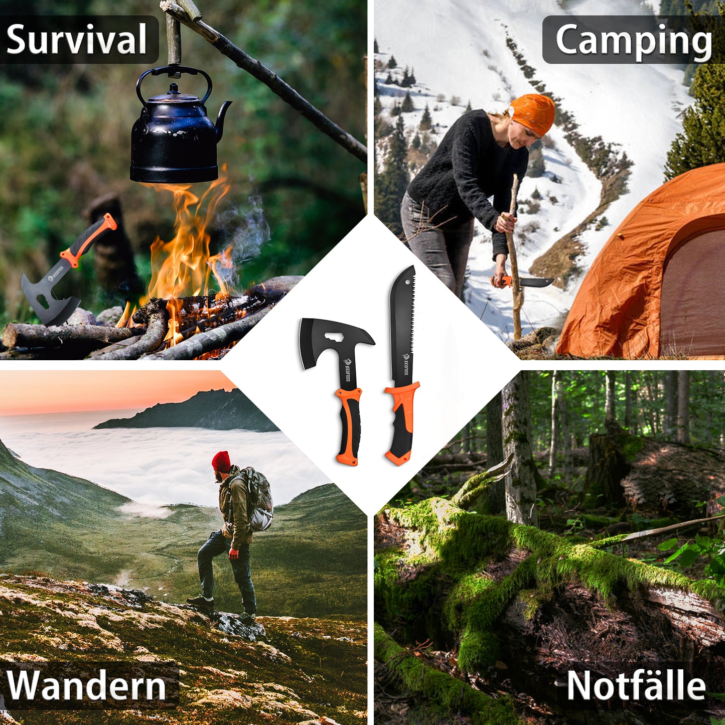 NedFoss JUNGLE AXES SET 2er Survival Outdoor Messer Set, Camping Messer Set inkl. Camping Axt & Outdoor Messer
