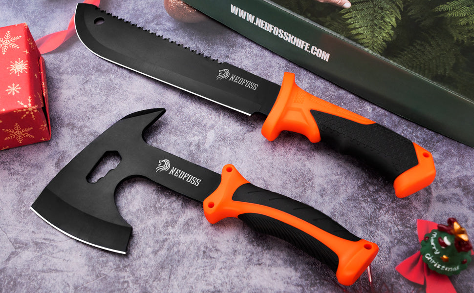 NedFoss JUNGLE AXES SET 2er Survival Outdoor Messer Set, Camping Messer Set inkl. Camping Axt & Outdoor Messer