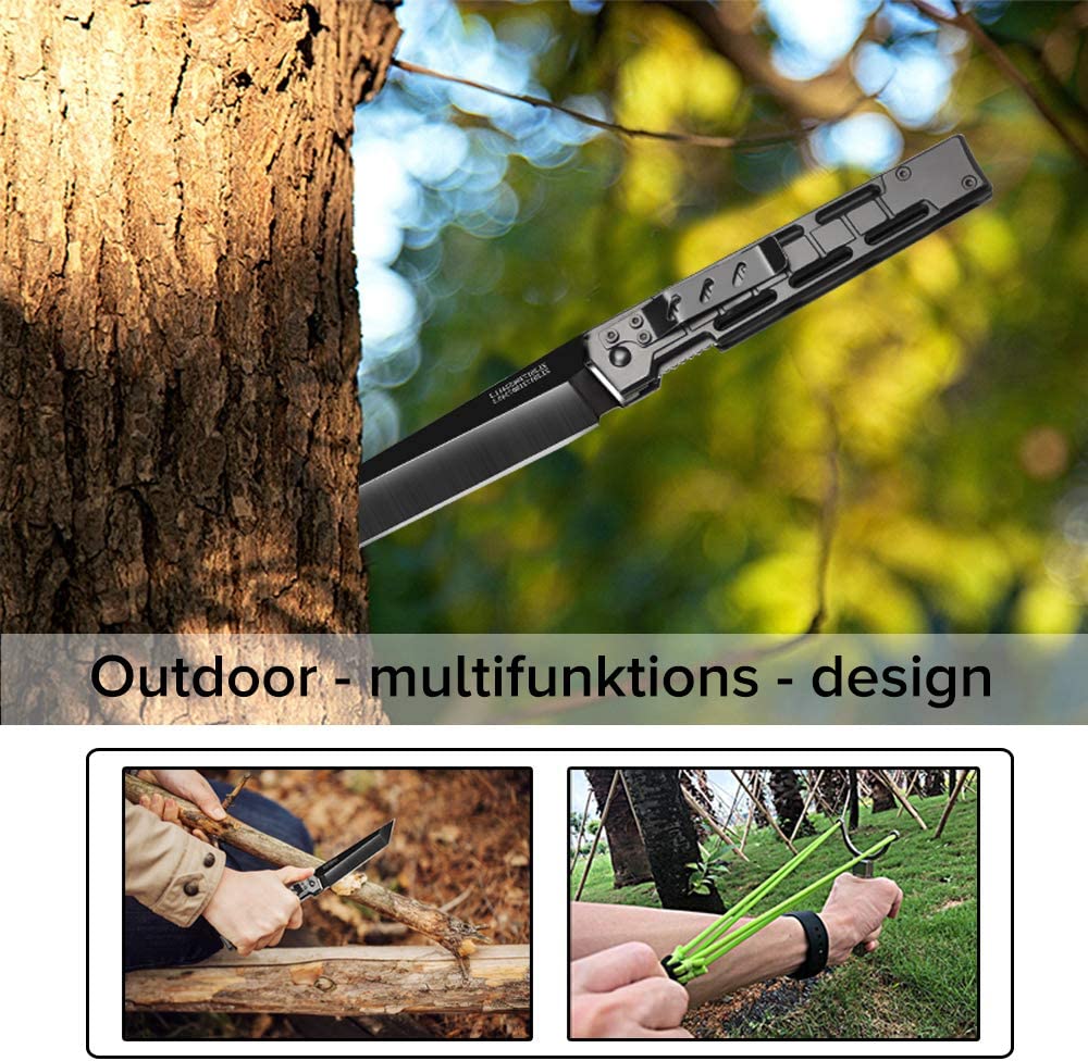 NedFoss DG-BK Tanto Klappmesser Einhandmesser mit Schleuder Outdoor Messer EDC Messer Folder, 8,5 cm Klingenlänge (Schwarz)