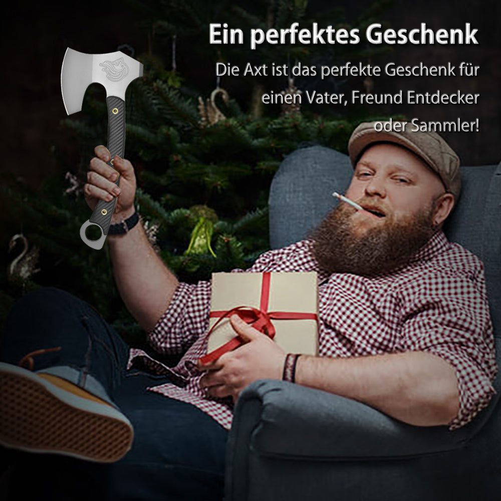NedFoss VIKINGS Tomahawk, 31.5cm Full Tang Tactical Axt, Scharfe Wikinger Axt mit G10 Griff, Tomahawk Axt, Kampfaxt, Taktische Axt, Camping Axt, Axt Survival, Streitaxt, Bartaxt, Axt Wikinger mit Scheide