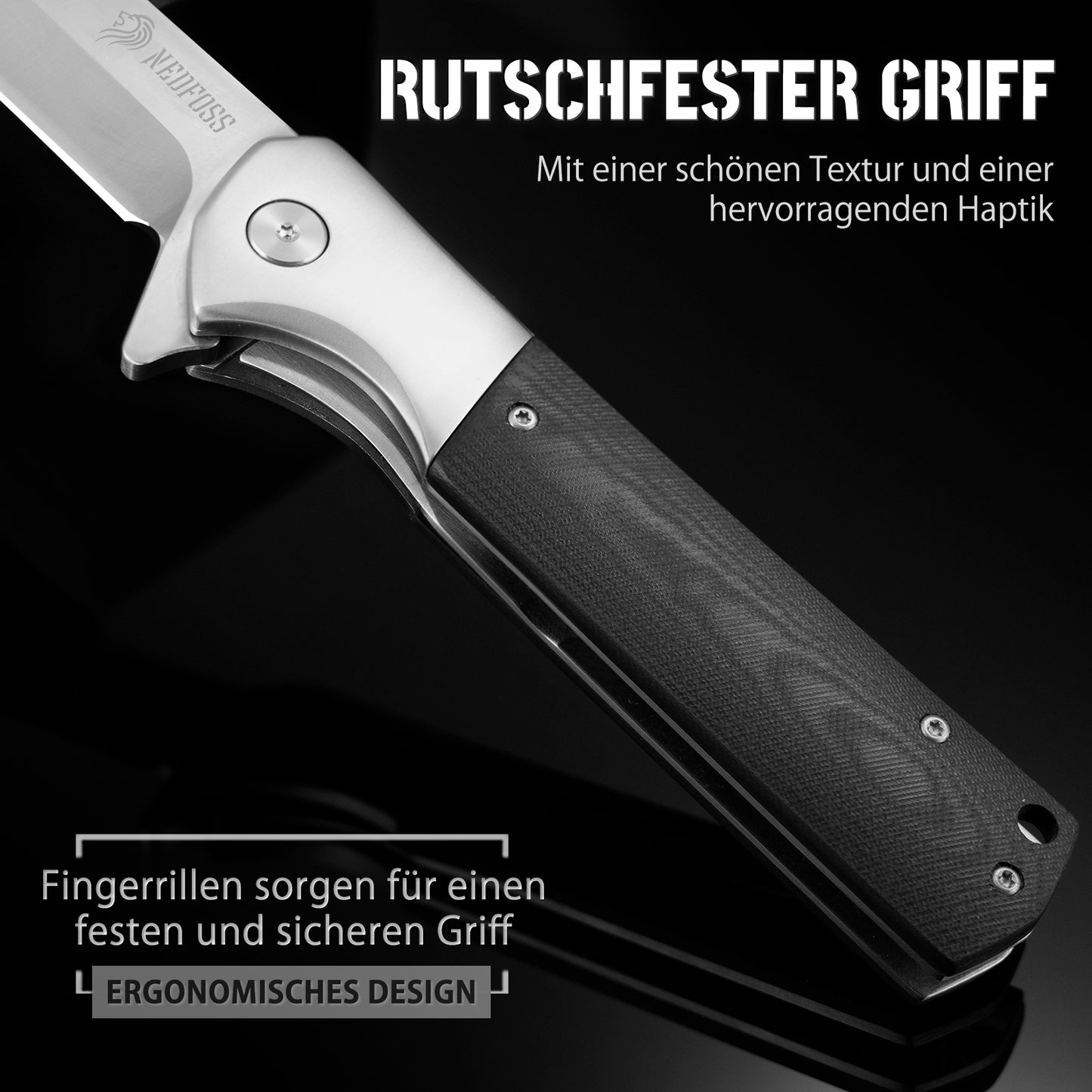 NedFoss BEAST Klappmesser, 10cm D2 Stahl Klinge, großes Taschenmesser, G10 Handle, Scharfes Einhandmesser mit Scheide
