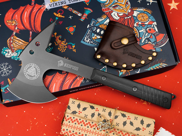 NedFoss EAGLE Tactical Axt, Scharfe Full Tang Outdoor Axt mit Scheide, Gute Buschausrüstung, Camping Axt mit G10 Griff, Bushcraft Axt