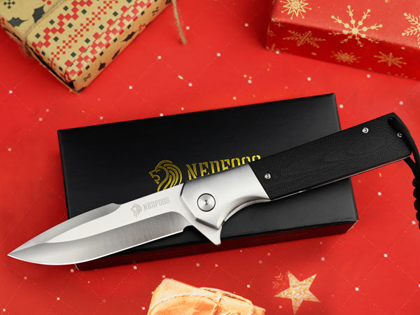 NedFoss BEAST Klappmesser, 10cm D2 Stahl Klinge, großes Taschenmesser, G10 Handle, Scharfes Einhandmesser mit Scheide