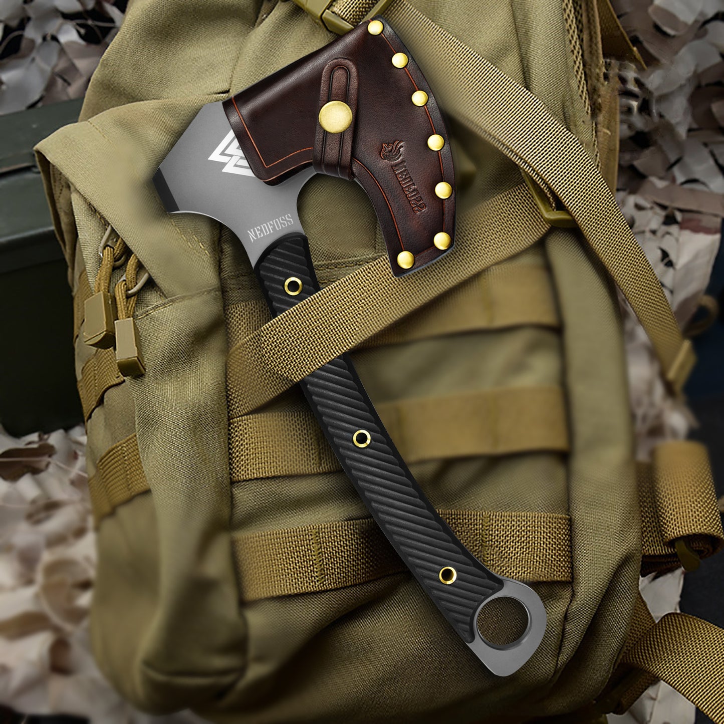 NedFoss VIKINGS Tomahawk, 31.5cm Full Tang Tactical Axt, Scharfe Wikinger Axt mit G10 Griff, Tomahawk Axt, Kampfaxt, Taktische Axt, Camping Axt, Axt Survival, Streitaxt, Bartaxt, Axt Wikinger mit Scheide