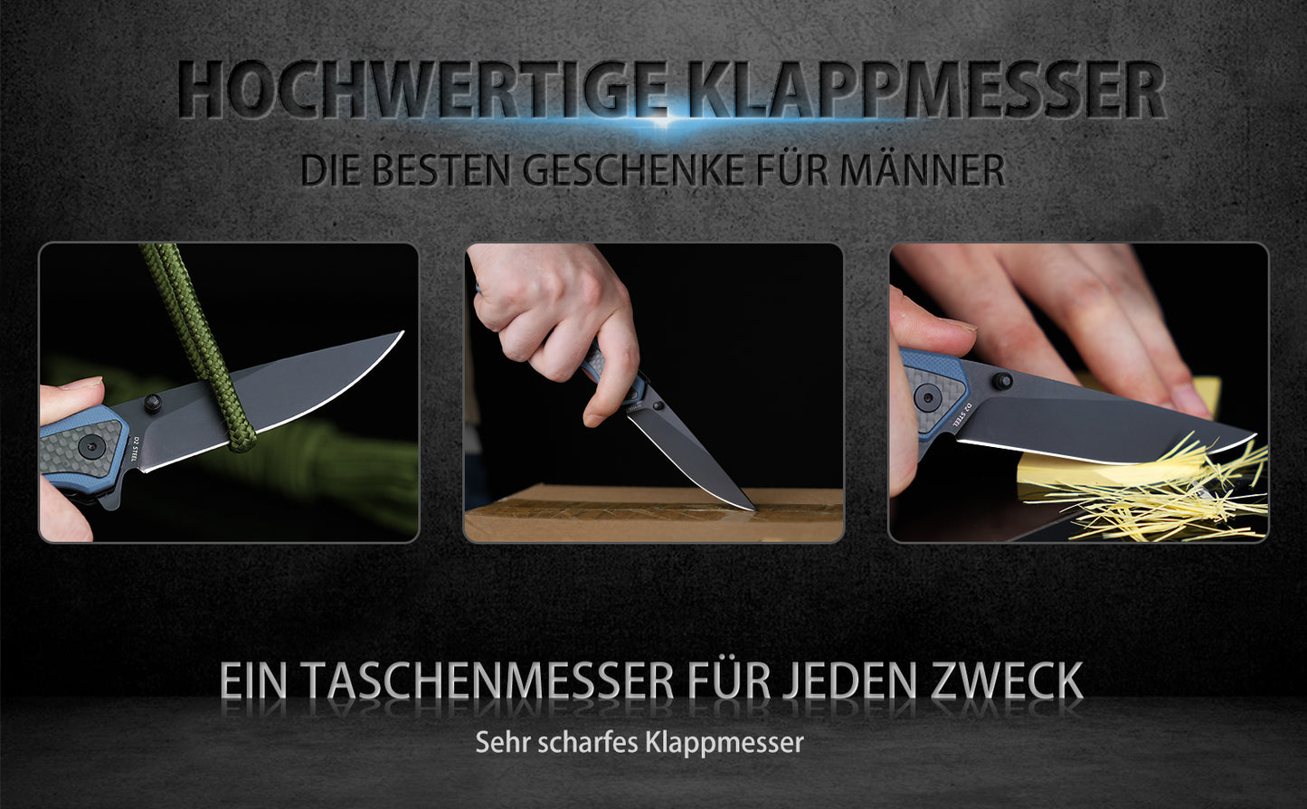 Nedfoss DOLPHIN Klappmesser, 9cm D2 Stahl Taschenmesser, scharf Klappmesser mit Kohlefaser Griff, Einhandmesser mit Gürtelclip