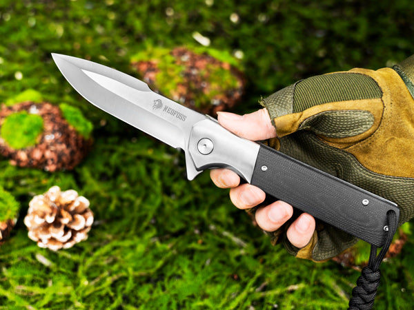 NedFoss BEAST Klappmesser, 10cm D2 Stahl Klinge, großes Taschenmesser, G10 Handle, Scharfes Einhandmesser mit Scheide