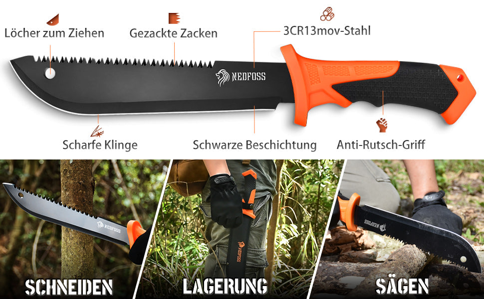 NedFoss JUNGLE AXES SET 3er Survival Outdoor Messer Set, Camping Messer Set inkl. Camping Axt & Outdoor Messer & Gürtelmesser