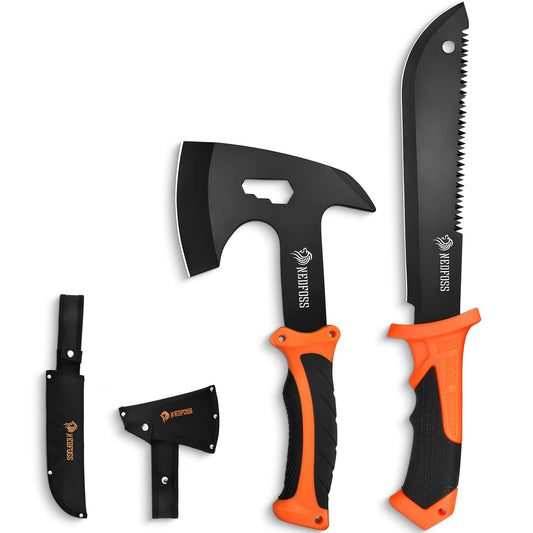 NedFoss JUNGLE AXES SET 2er Survival Outdoor Messer Set,  Camping Messer Set inkl. Camping Axt & Outdoor Messer