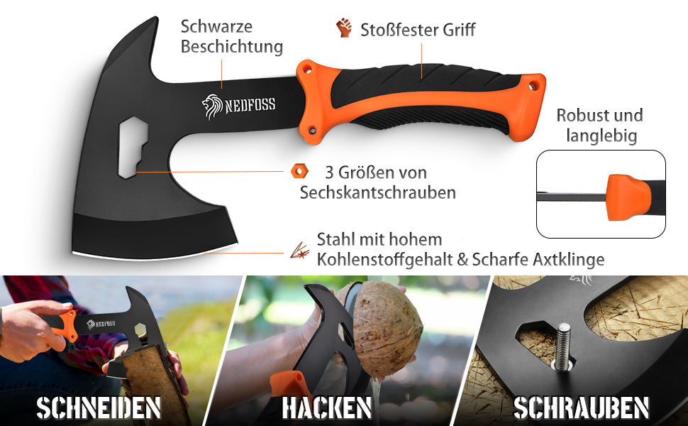 NedFoss JUNGLE AXES SET 3er Survival Outdoor Messer Set, Camping Messer Set inkl. Camping Axt & Outdoor Messer & Gürtelmesser