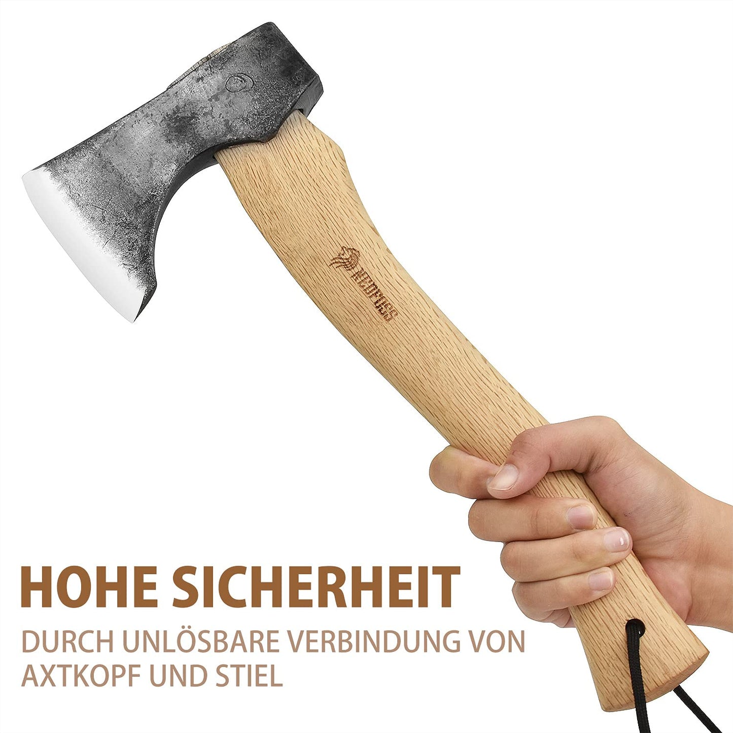 NedFoss HIPPO Axt, 33cm Camping Axt, Beil & Survival Axt, Hatchet & axt klein mit Holz Griff – Premium Jägerbeil robust- small Axe