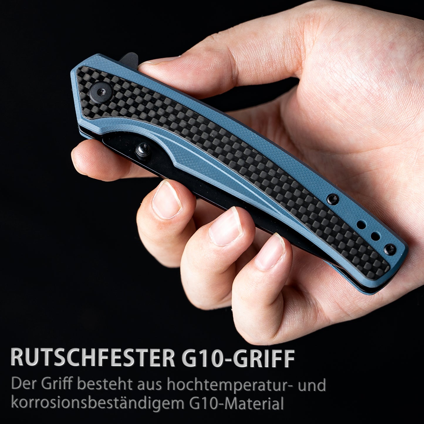 Nedfoss DOLPHIN Klappmesser, 9cm D2 Stahl Taschenmesser, scharf Klappmesser mit Kohlefaser Griff, Einhandmesser mit Gürtelclip
