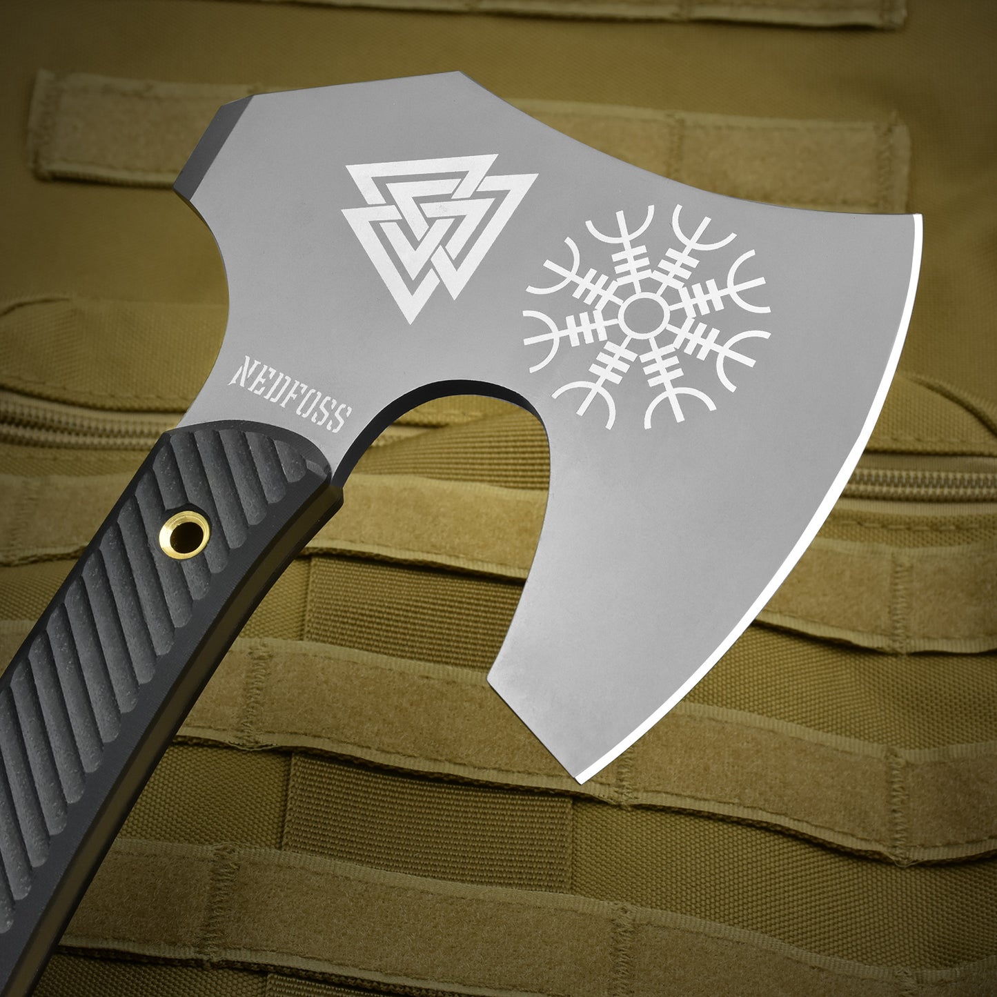 NedFoss VIKINGS Tomahawk, 31.5cm Full Tang Tactical Axt, Scharfe Wikinger Axt mit G10 Griff, Tomahawk Axt, Kampfaxt, Taktische Axt, Camping Axt, Axt Survival, Streitaxt, Bartaxt, Axt Wikinger mit Scheide