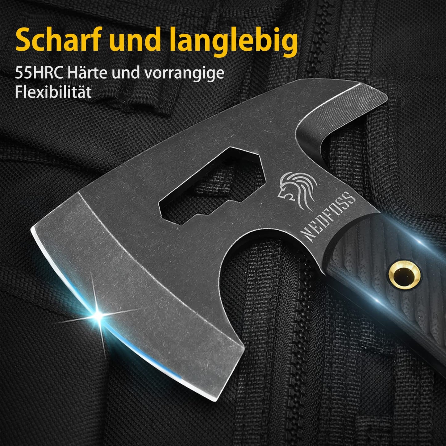 NedFoss BISON Tactical Axt, Scharfe Full Tang Outdoor Axt mit Scheide, Gute Buschausrüstung, Camping Axt mit G10 Griff