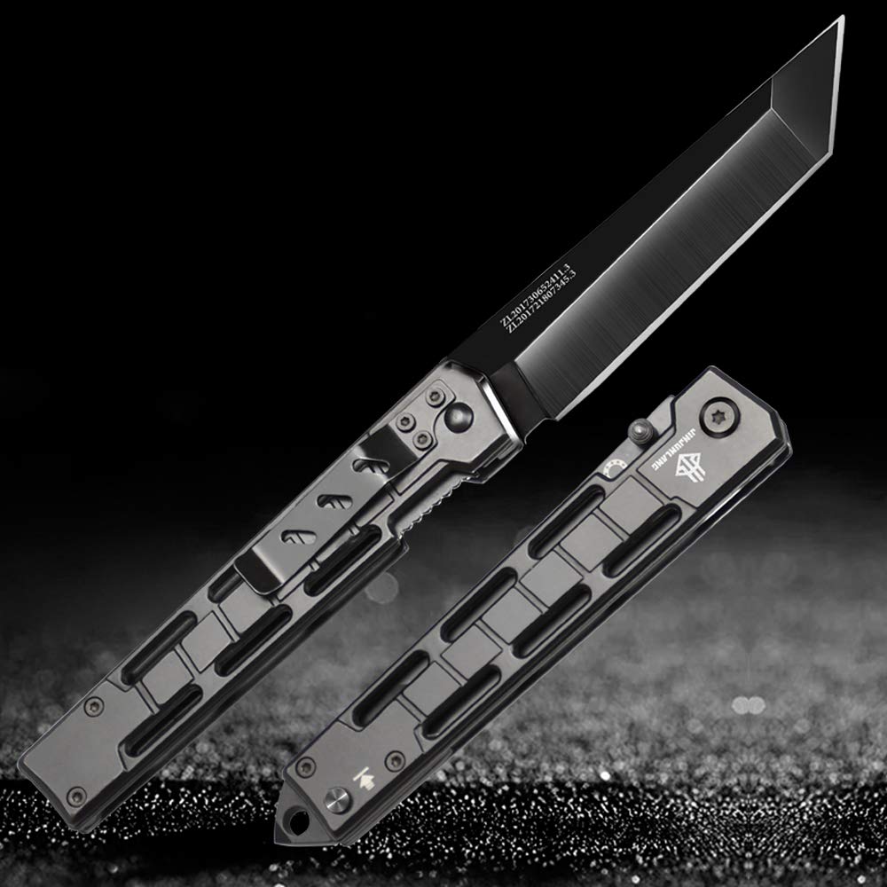 NedFoss DG-BK Tanto Klappmesser Einhandmesser mit Schleuder Outdoor Messer EDC Messer Folder, 8,5 cm Klingenlänge (Schwarz)