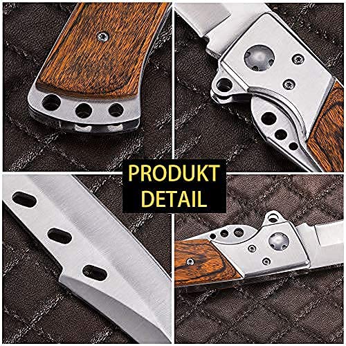 NedFoss FA50 Klappmesser, Zweihandmesser, Klapp Jagdmesser mit Rosenholz Griff, Großes Outdoor Messer für Camping & Wandern, Survival-Messer, Jagdmesser mit Gürteltasche